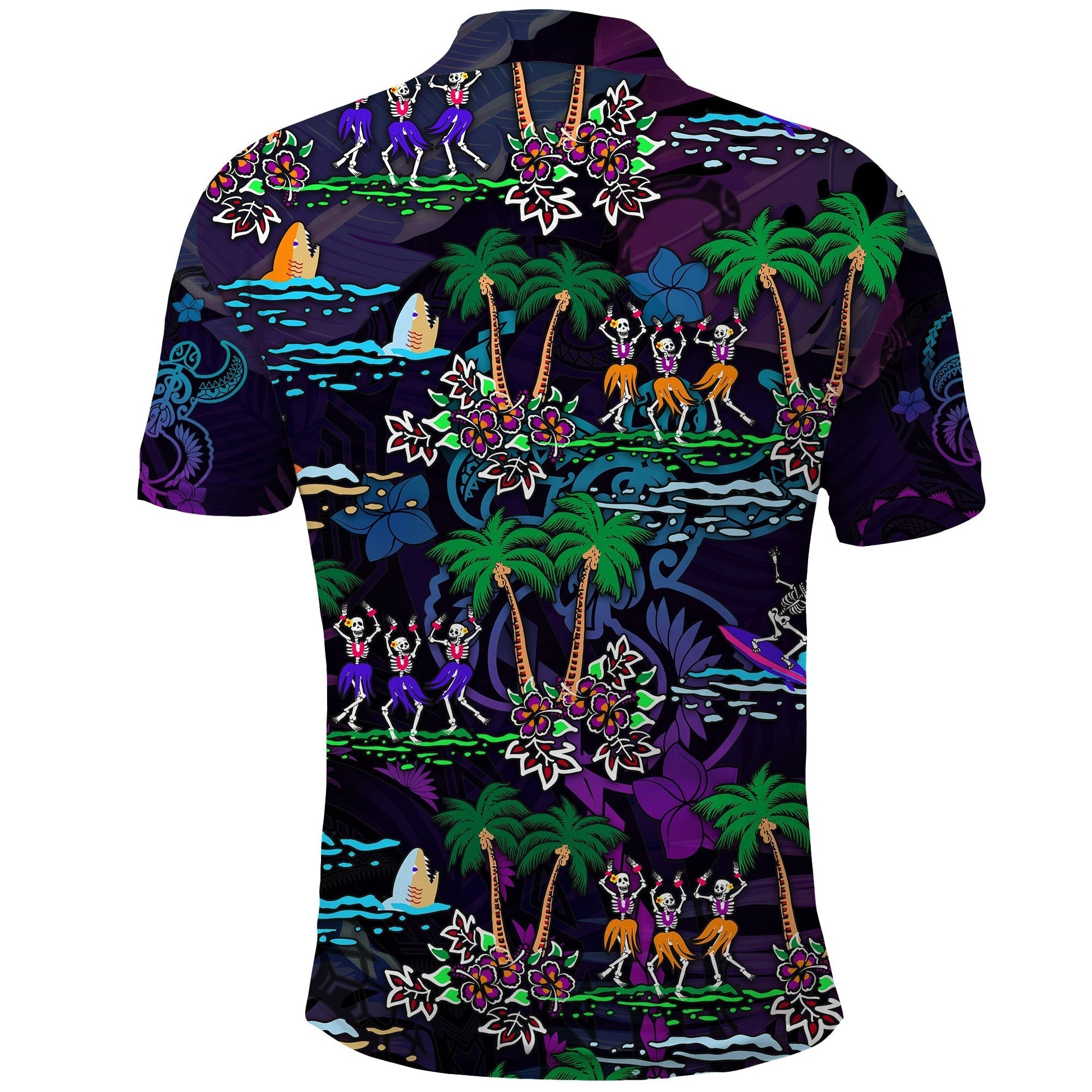 Hawaii Skeleton Dancing Polo Shirt Halloween Hawaiian Turtle LT13