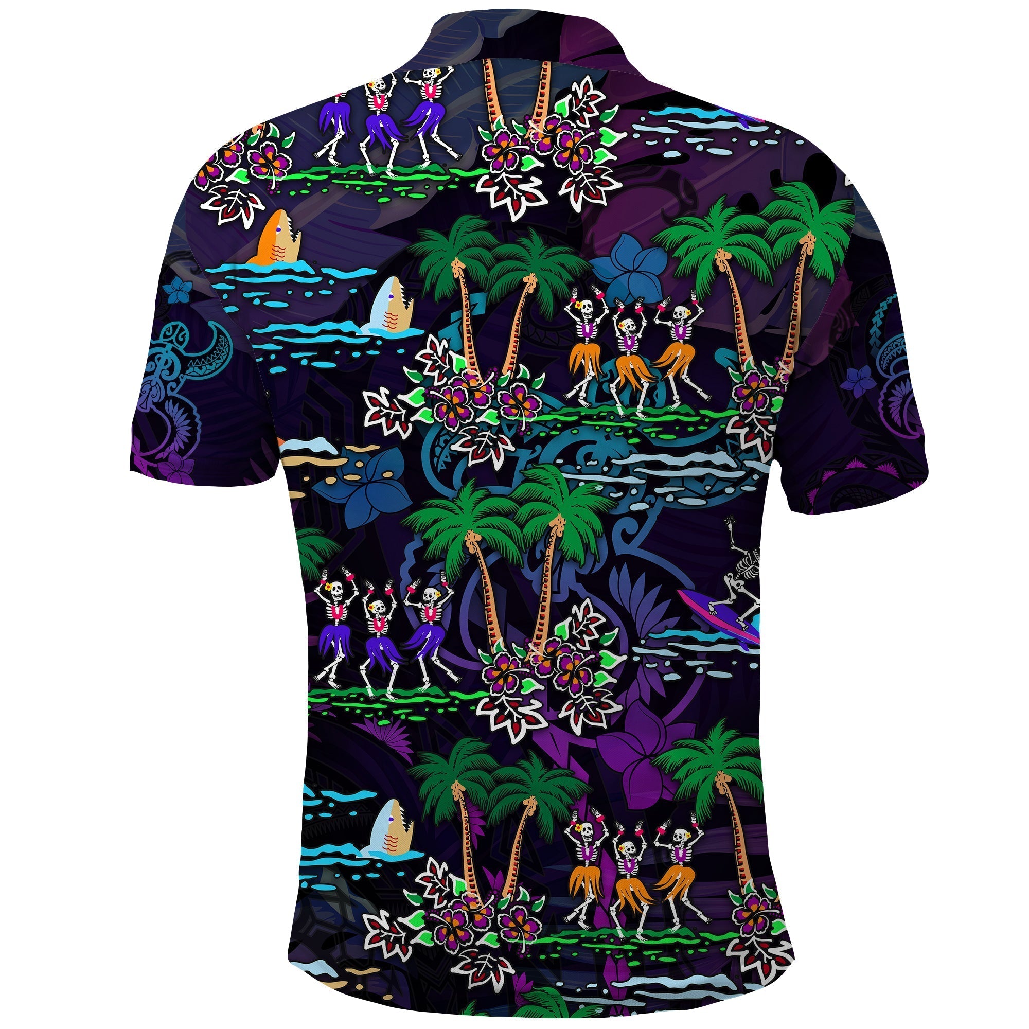 Hawaii Skeleton Dancing Polo Shirt Halloween Hawaiian Turtle LT13
