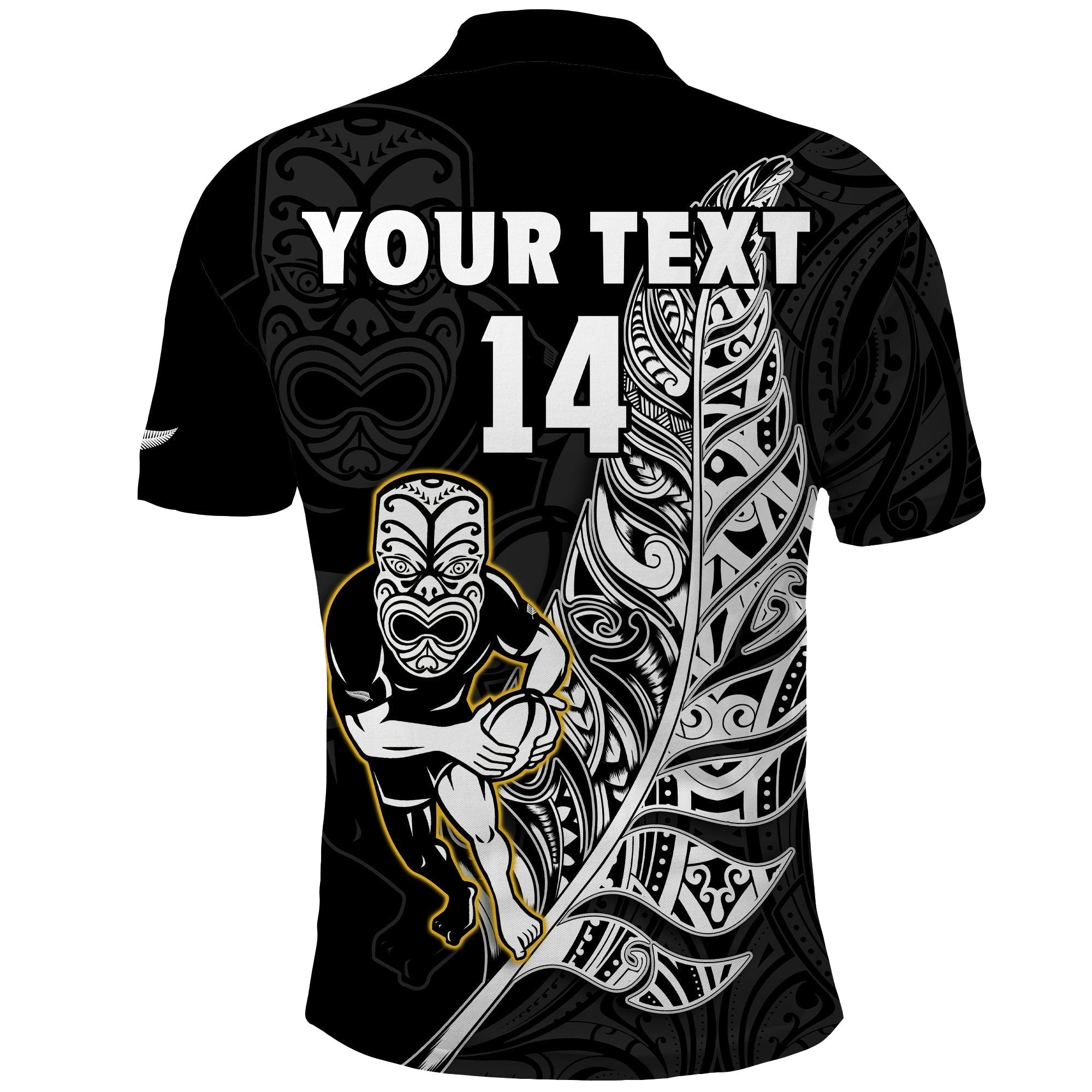 Custom Text And Number New Zealand 2022 Rugby Polo Shirt All Black Silver Fern Maori Pattern Version Black LT14