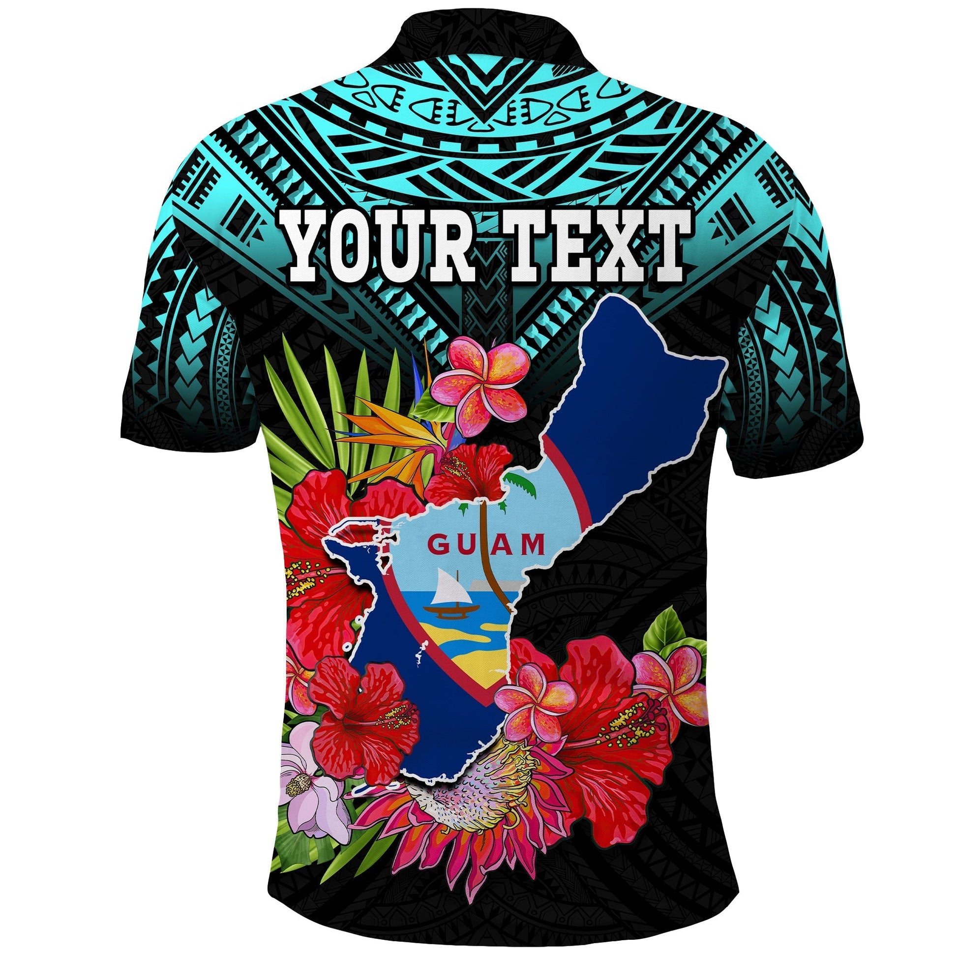 Custom Chamorro Guam Polo Shirt Guaman Latte Stone Tropical Flowers Turquoise Style LT14
