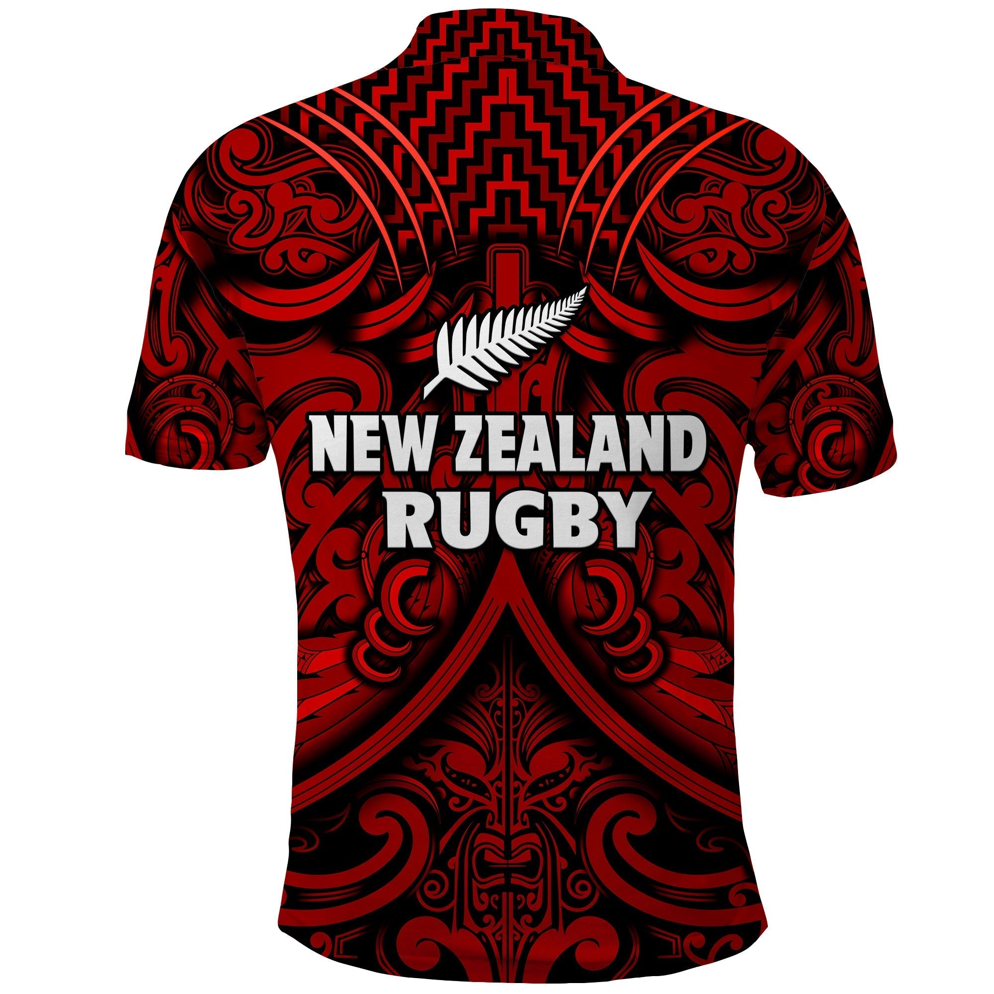 New Zealand Silver Fern Rugby Polo Shirt All Black Red NZ Maori Pattern LT13