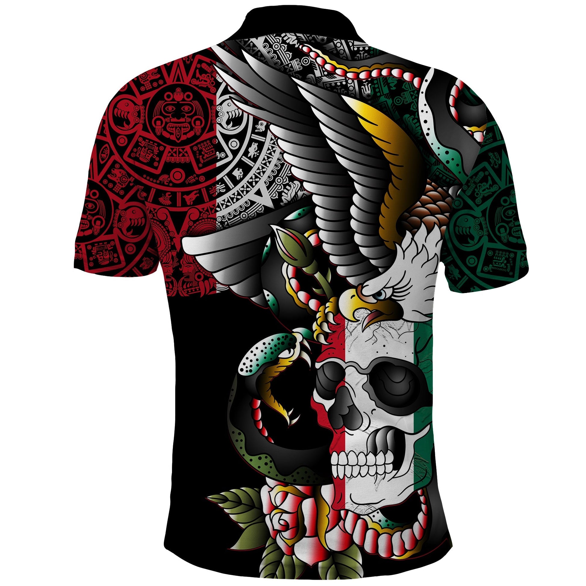 Custom Mexico Polo Shirt Mexican Skull Eagle With Angry Snake LT14
