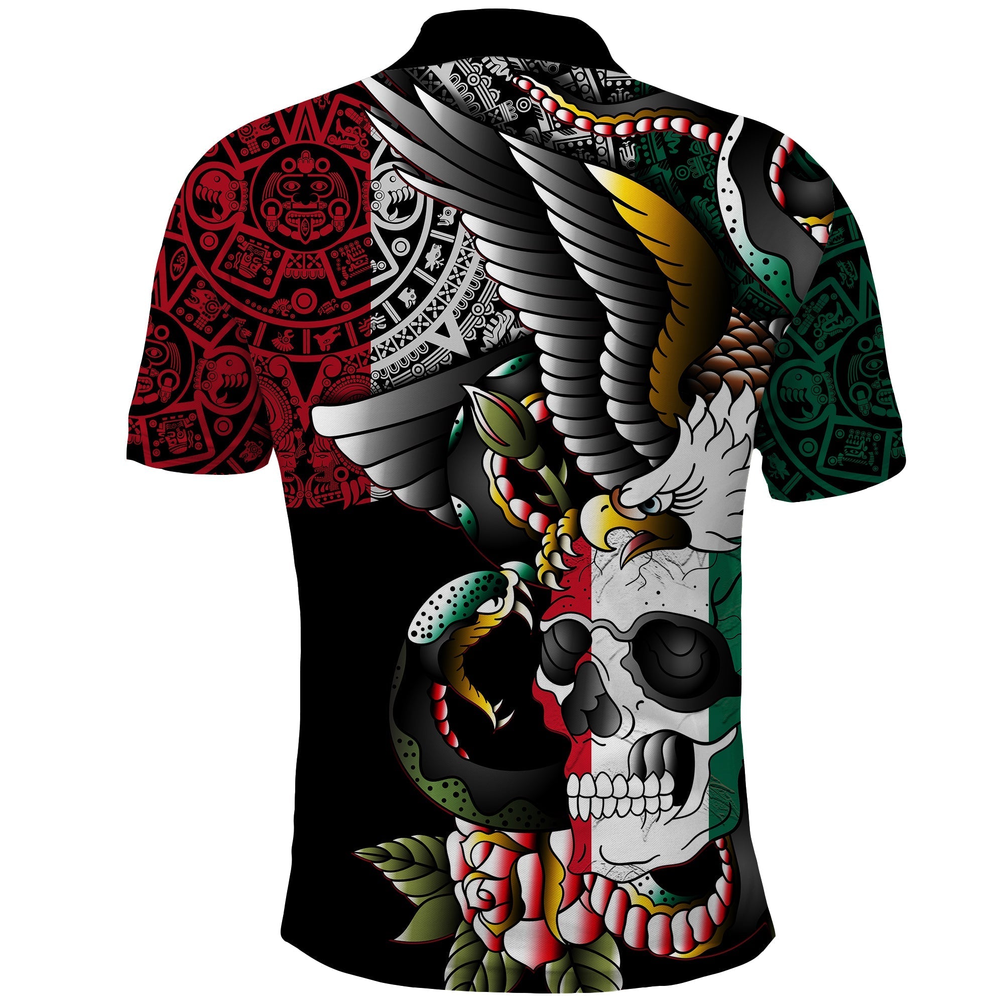 Custom Mexico Polo Shirt Mexican Skull Eagle With Angry Snake LT14