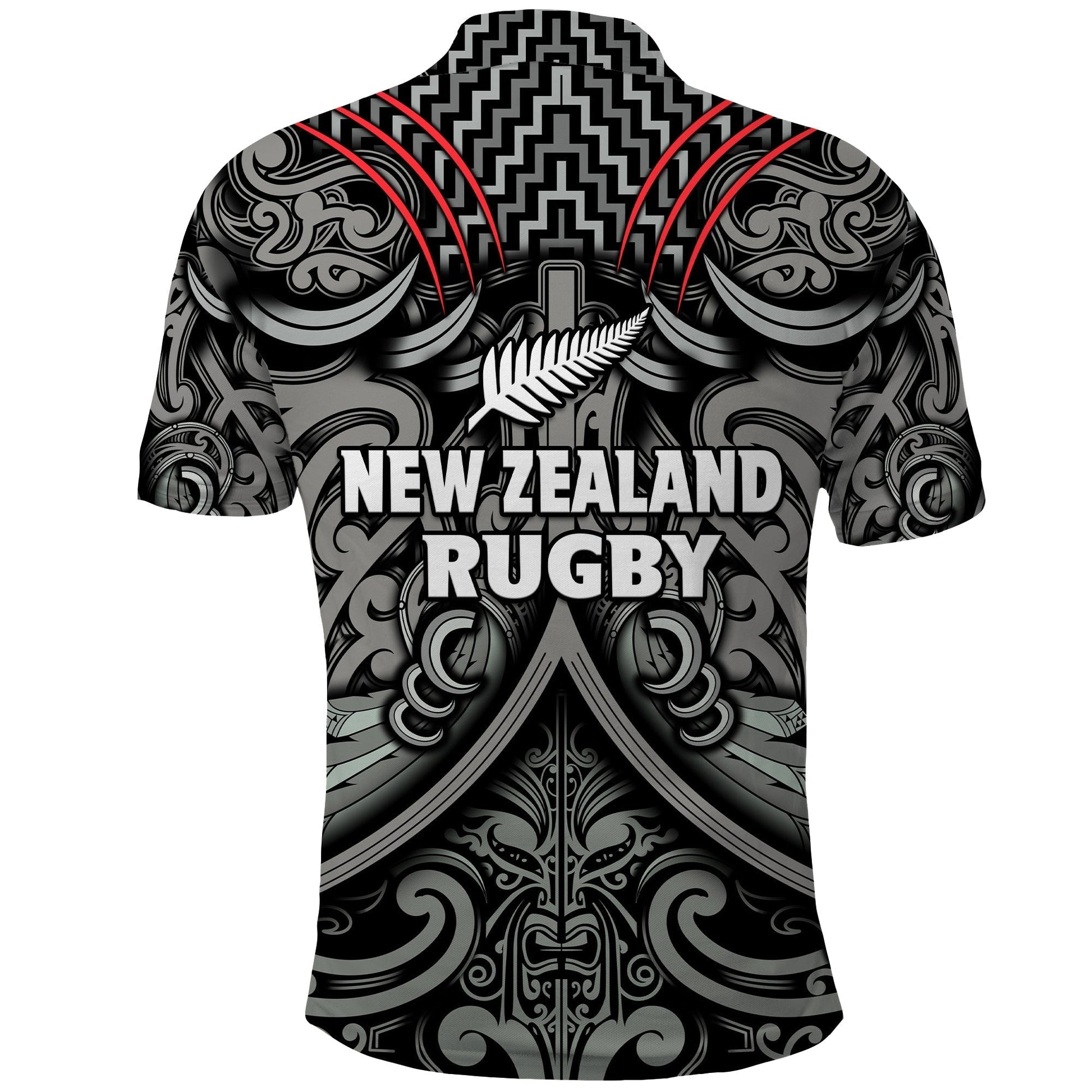 New Zealand Silver Fern Rugby Polo Shirt All Black NZ Maori Pattern LT13