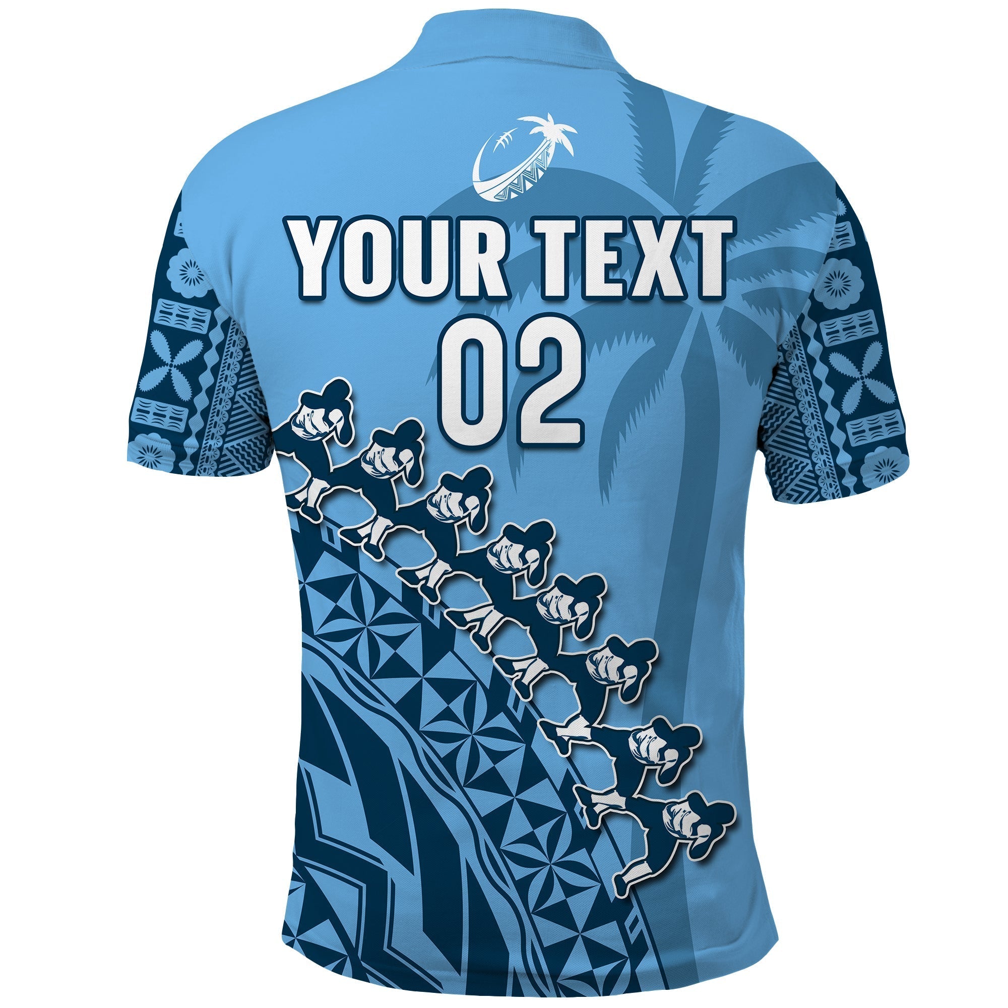Custom Text And Number Fiji Tapa Rugby Polo Shirt Fijian Cibi Dance Tapa Pattern Blue LT14