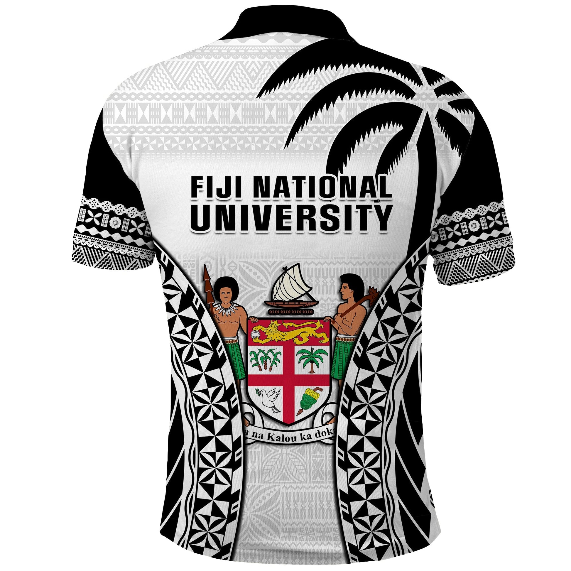 Fiji University Polo Shirt National Fijian Tapa Pattern White LT14