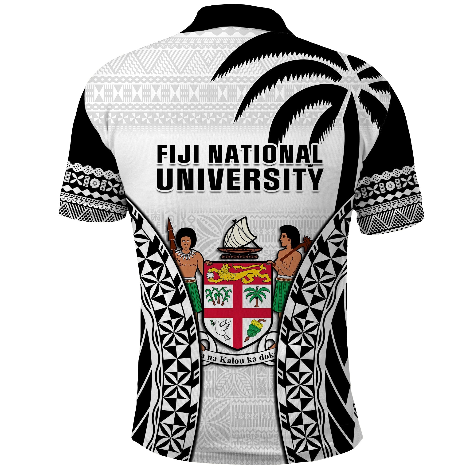 Fiji University Polo Shirt National Fijian Tapa Pattern White LT14