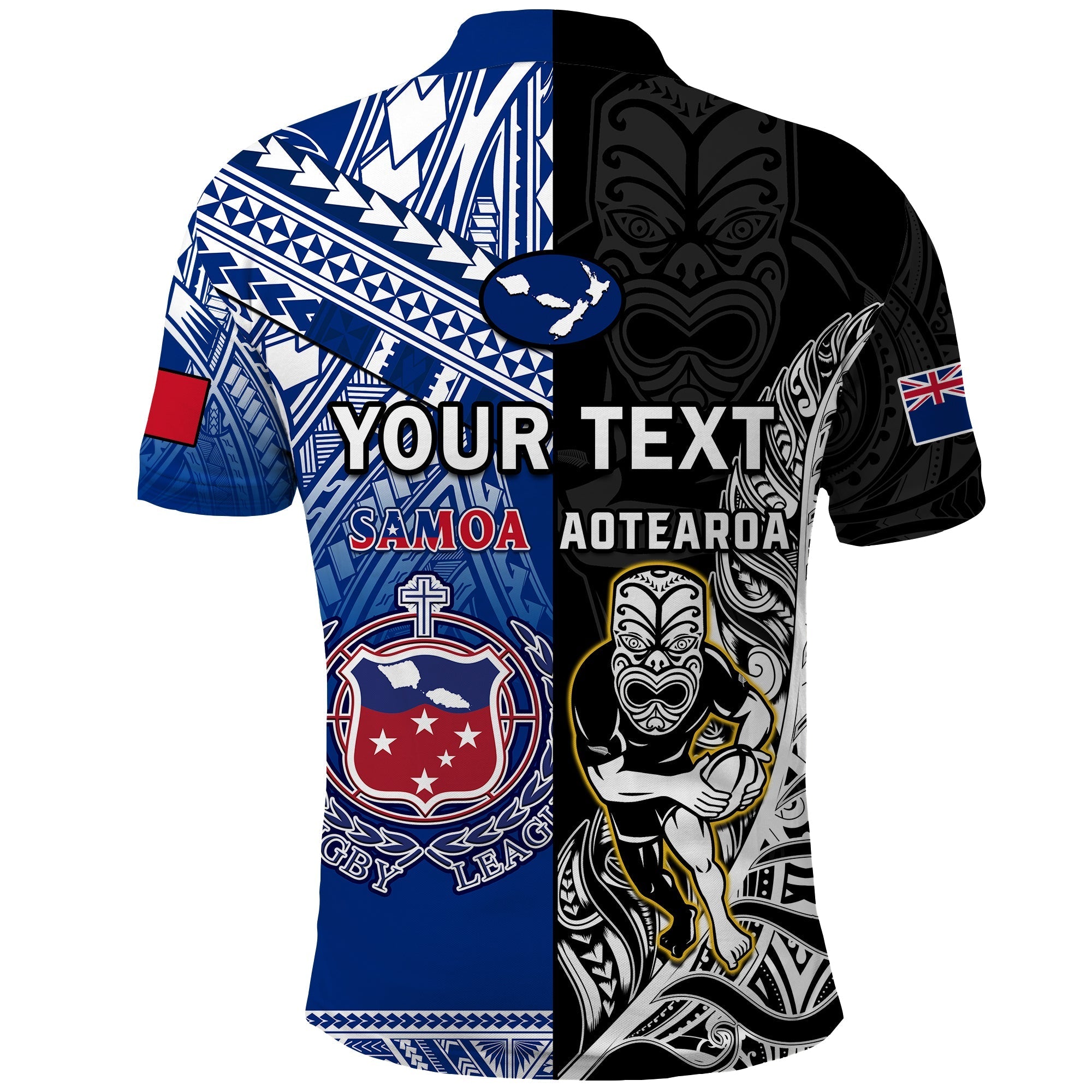 Custom All Black And Toa Samoa Rugby Polo Shirt NZ Maori Fern Mix Polynesian LT14