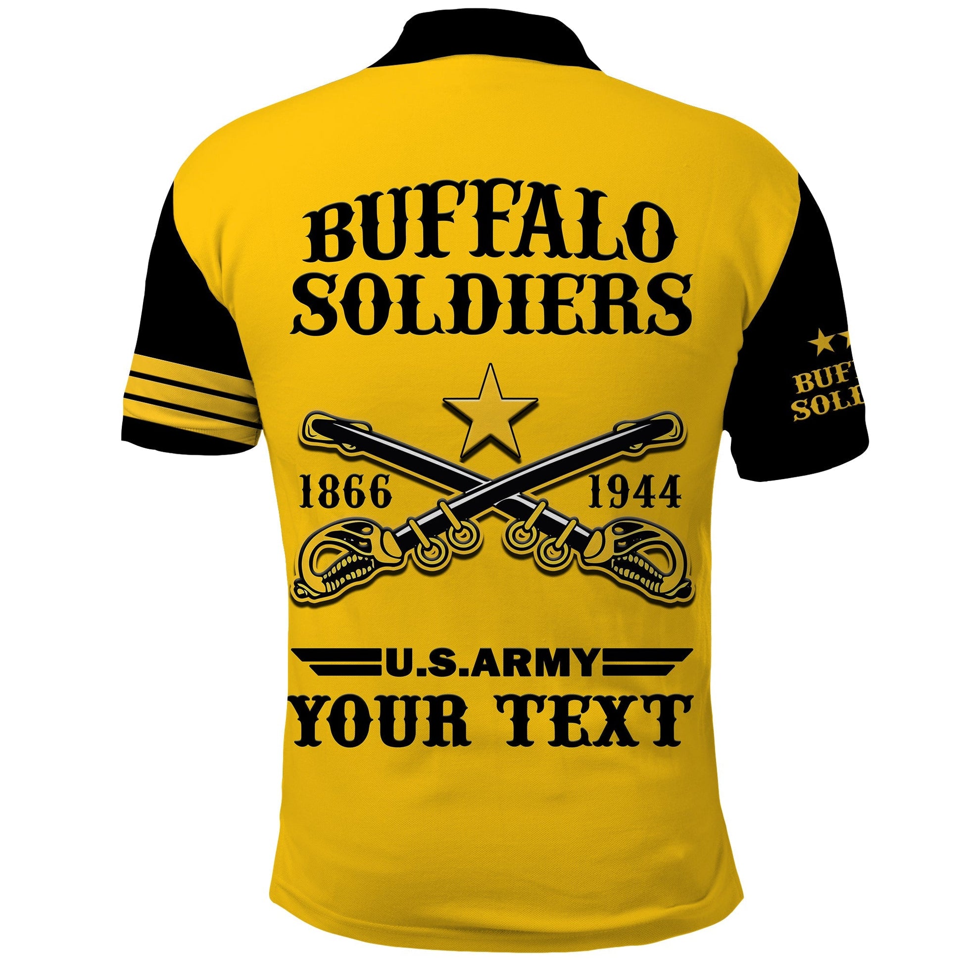 (Custom Text And Chapter) Buffalo Soldiers Polo Shirt BSMC United States Army Yellow LT14