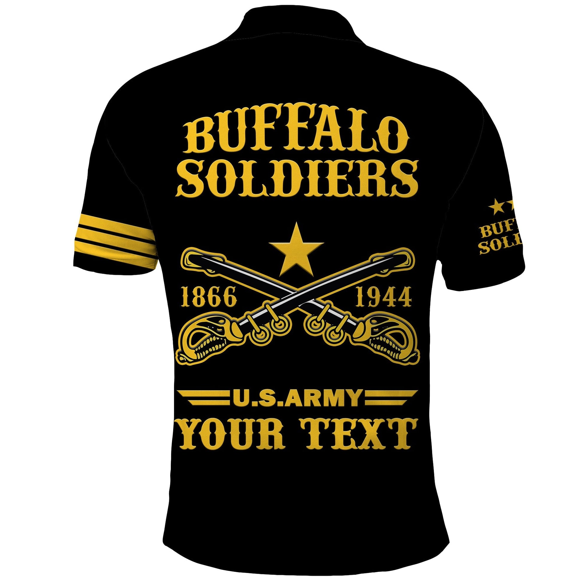 (Custom Text And Chapter) Buffalo Soldiers Polo Shirt BSMC United States Army Black LT14