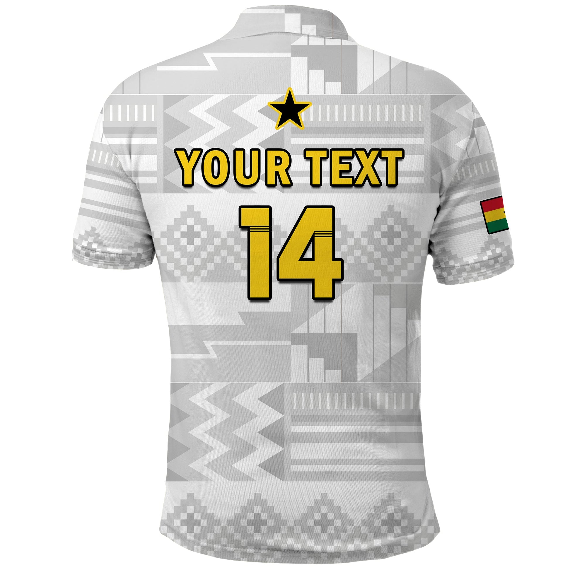 (Custom Text And Number) Ghana Football Polo Shirt Black Stars Kente Football 2022 White LT14