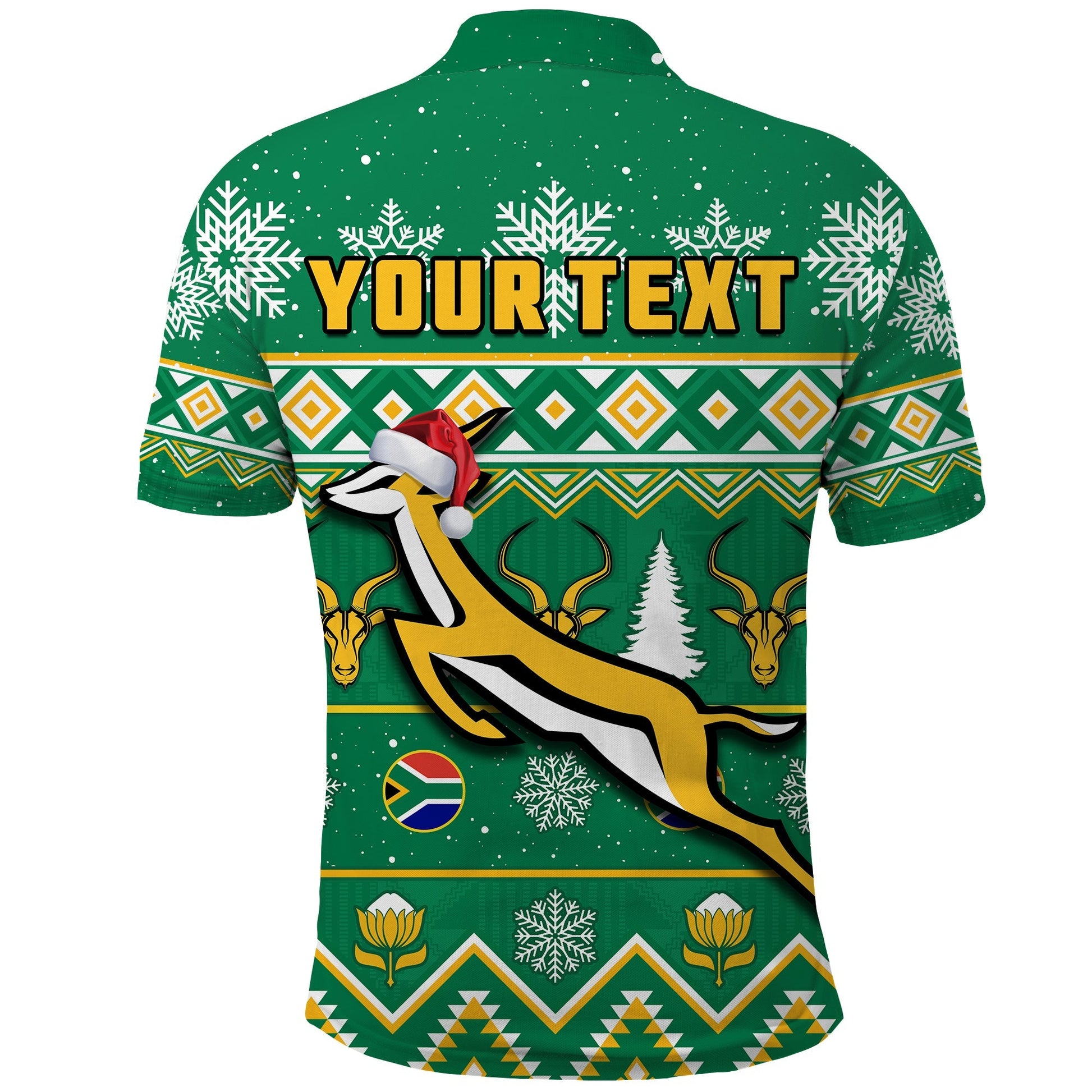 Custom South Africa Rugby Polo Shirt Christmas Springboks Proud Geseende Kersfees LT14