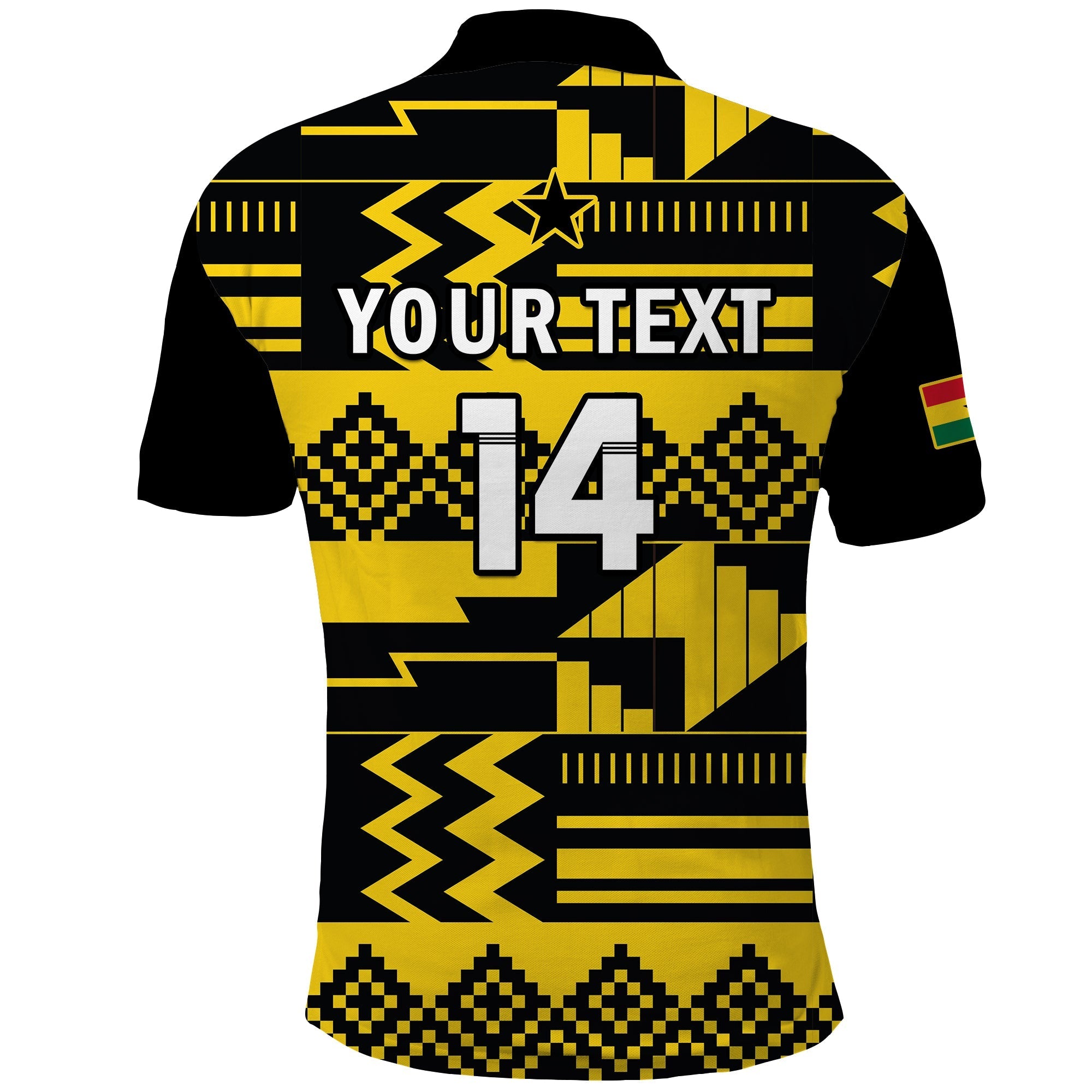 (Custom Text And Number) Ghana Football Polo Shirt Black Stars Kente Football 2022 Yellow LT14