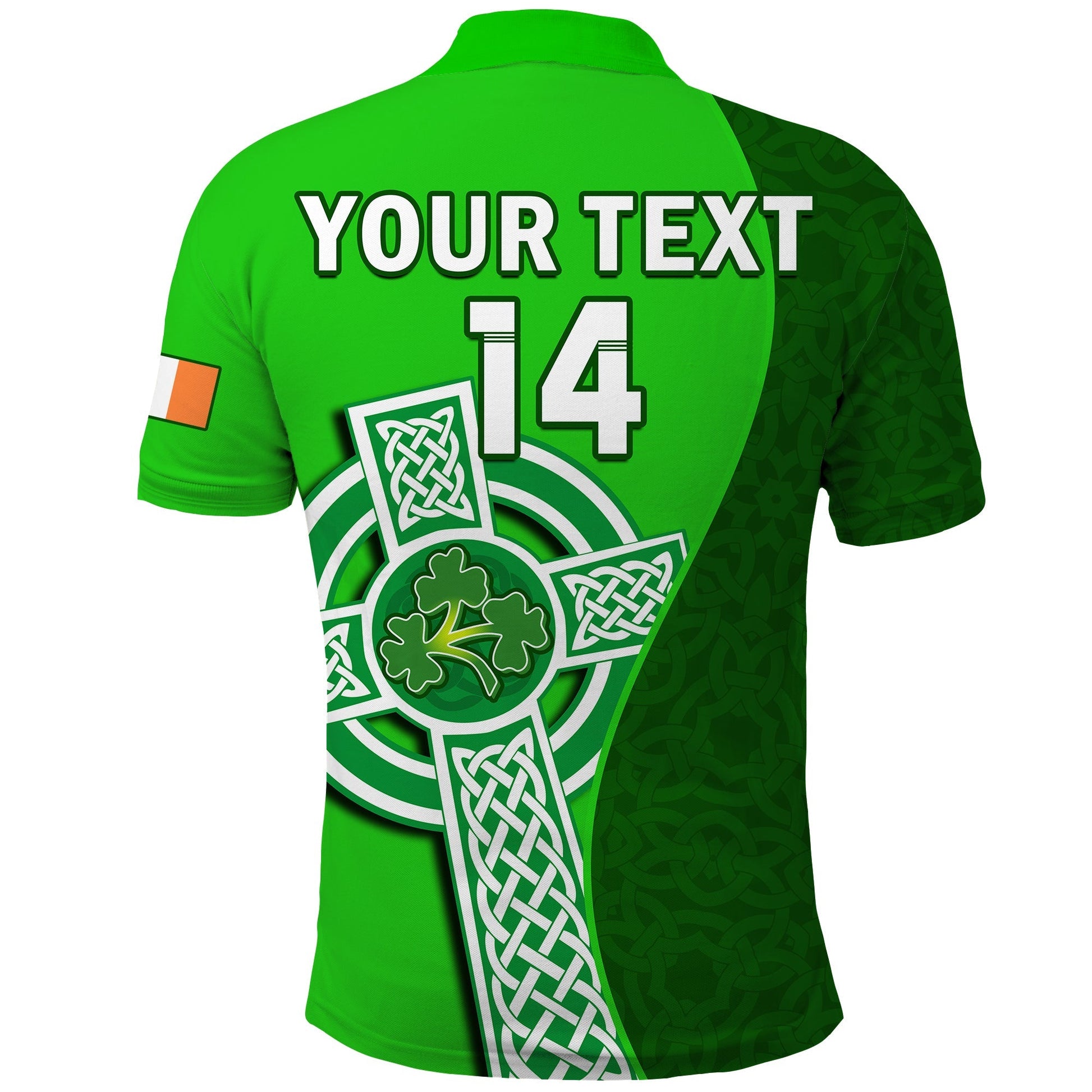 (Custom Text And Number) Ireland Cricket Polo Shirt Irish Flag Celtic Cross Sporty Style LT14