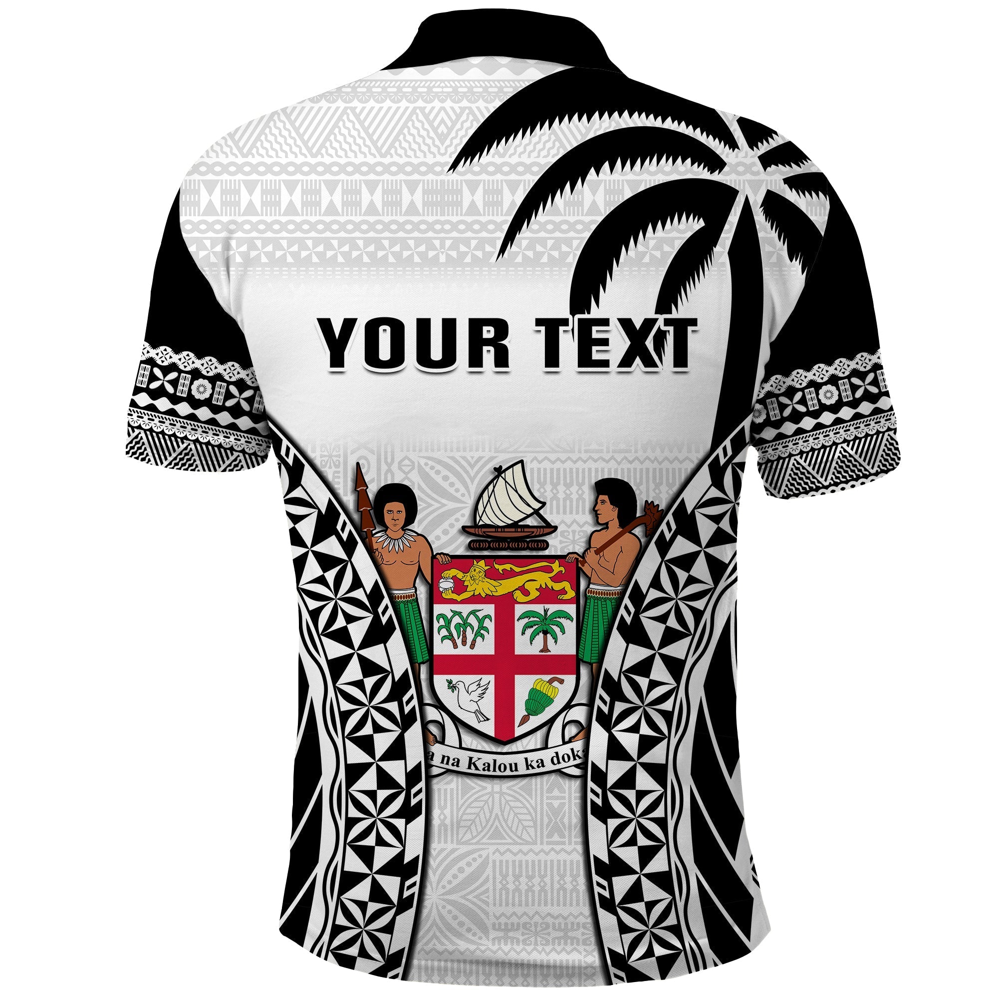 Custom Fiji University Polo Shirt National Fijian Tapa Pattern White LT14