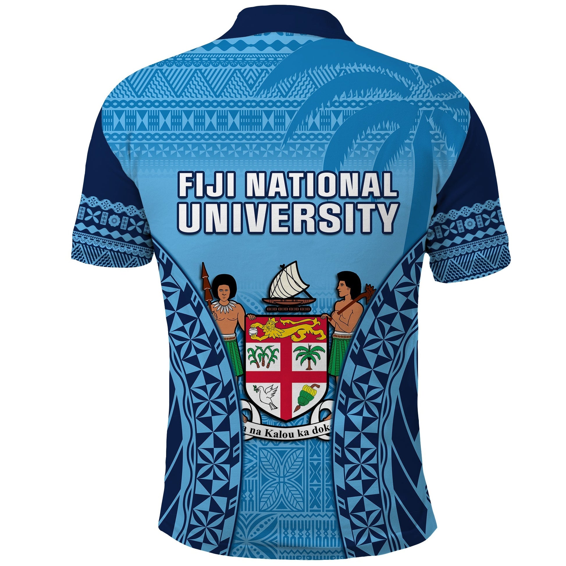 Fiji University Polo Shirt National Fijian Tapa Pattern Blue LT14