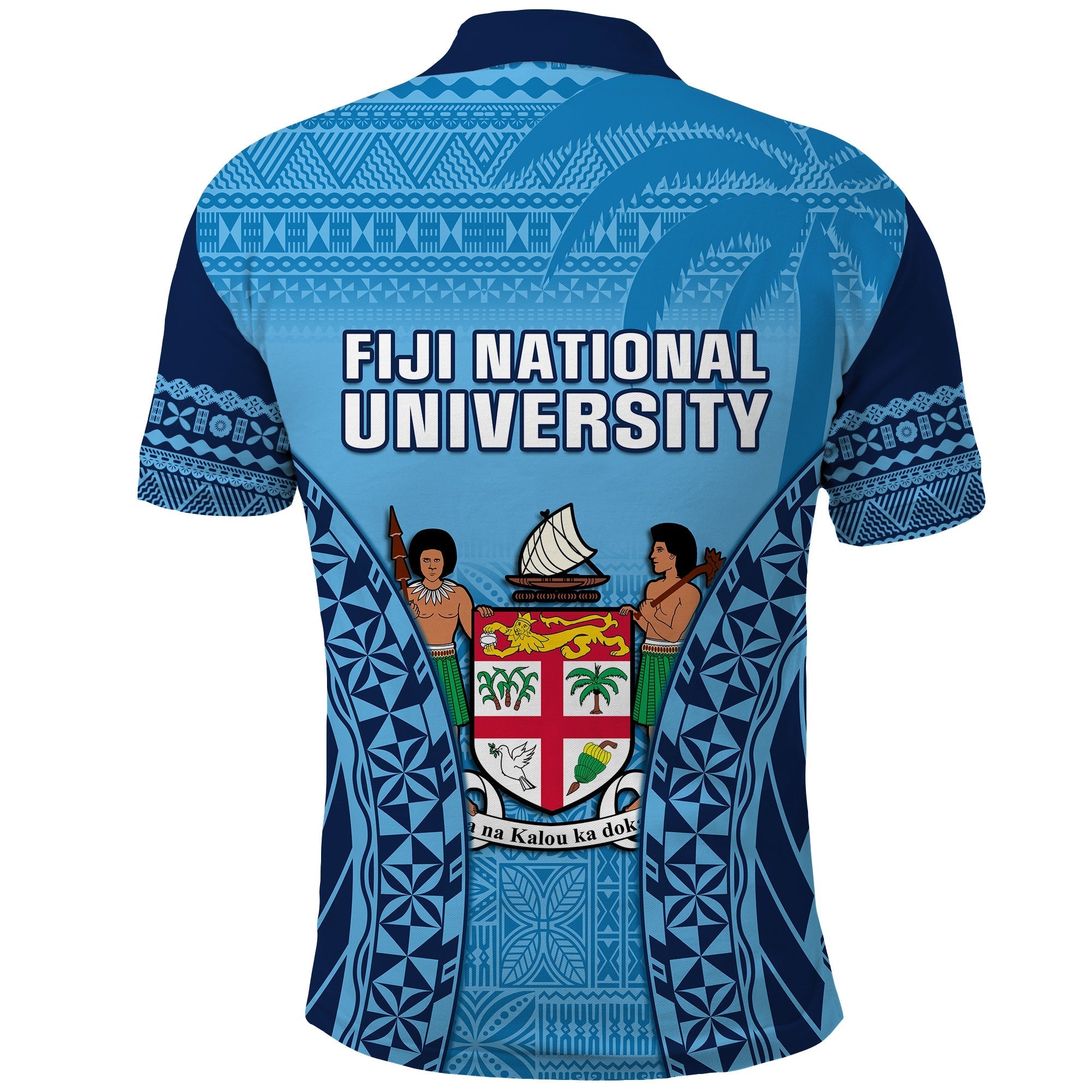 Fiji University Polo Shirt National Fijian Tapa Pattern Blue LT14
