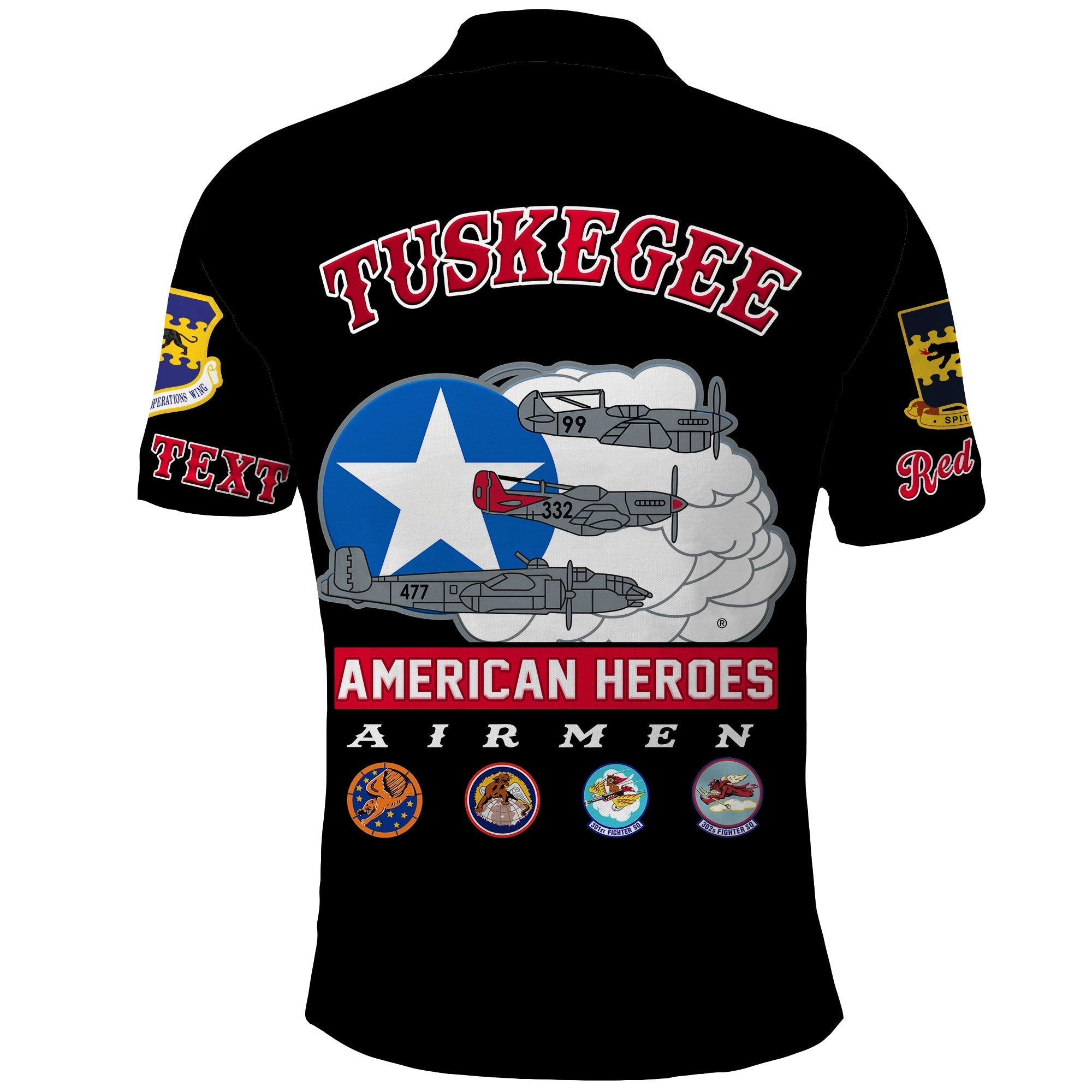 Custom Tuskegee Airmen Polo Shirt Red Tail Angels American Heros LT14