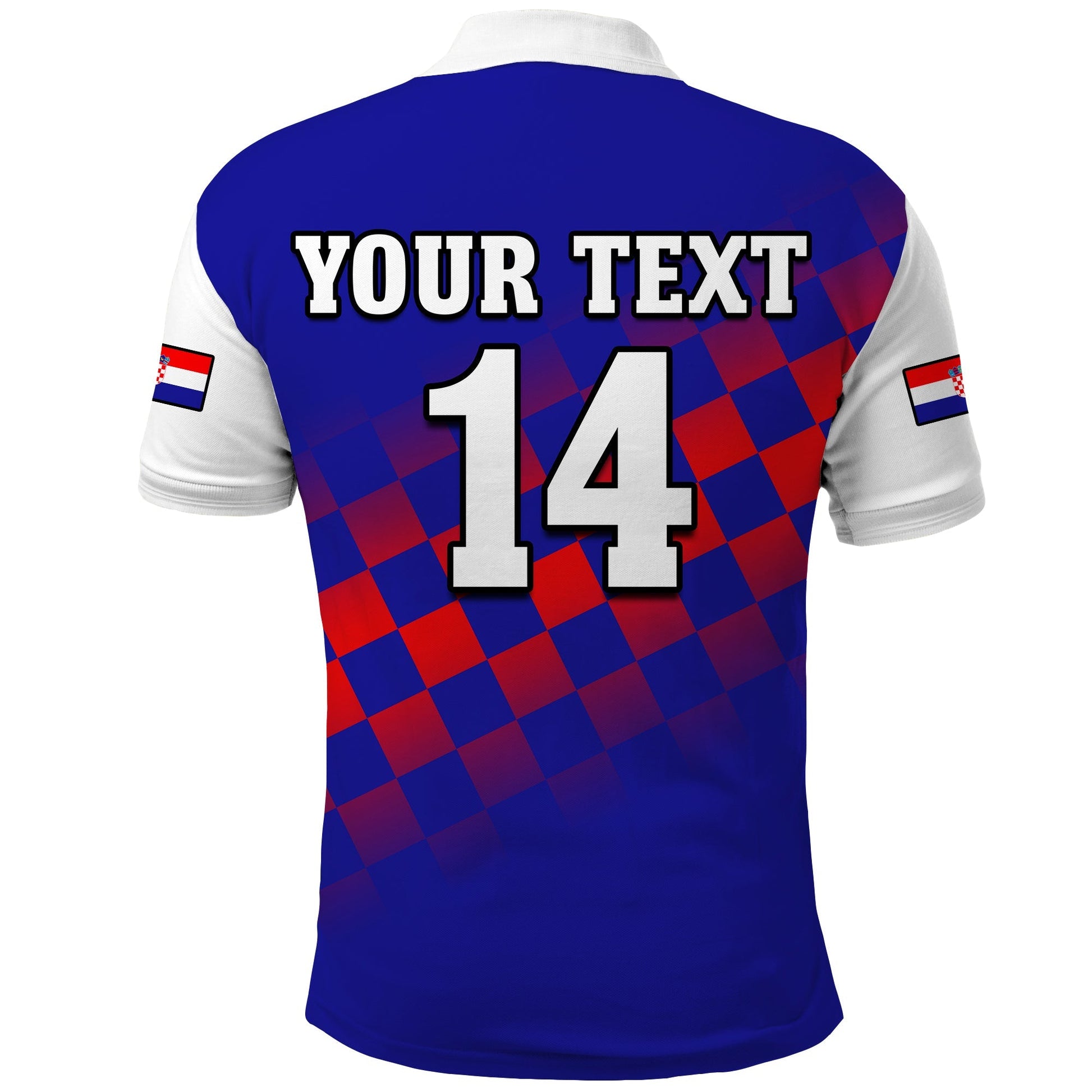 (Custom Text And Number) Croatia Football Polo Shirt Hrvatska Checkerboard Blue Version LT14