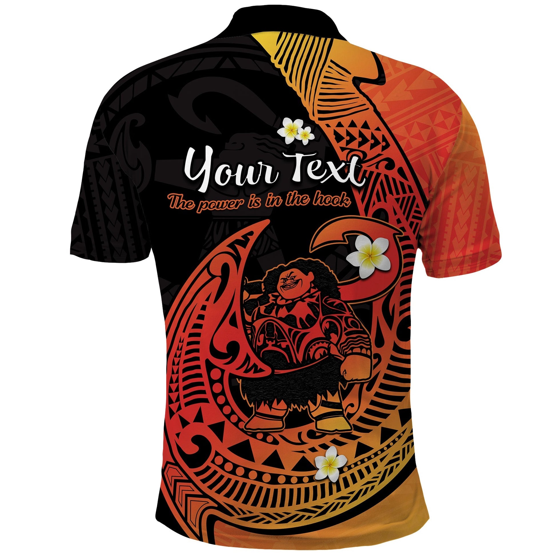Custom Polynesian Polo Shirt Maui Fish Hook Orange Gradient Version LT14