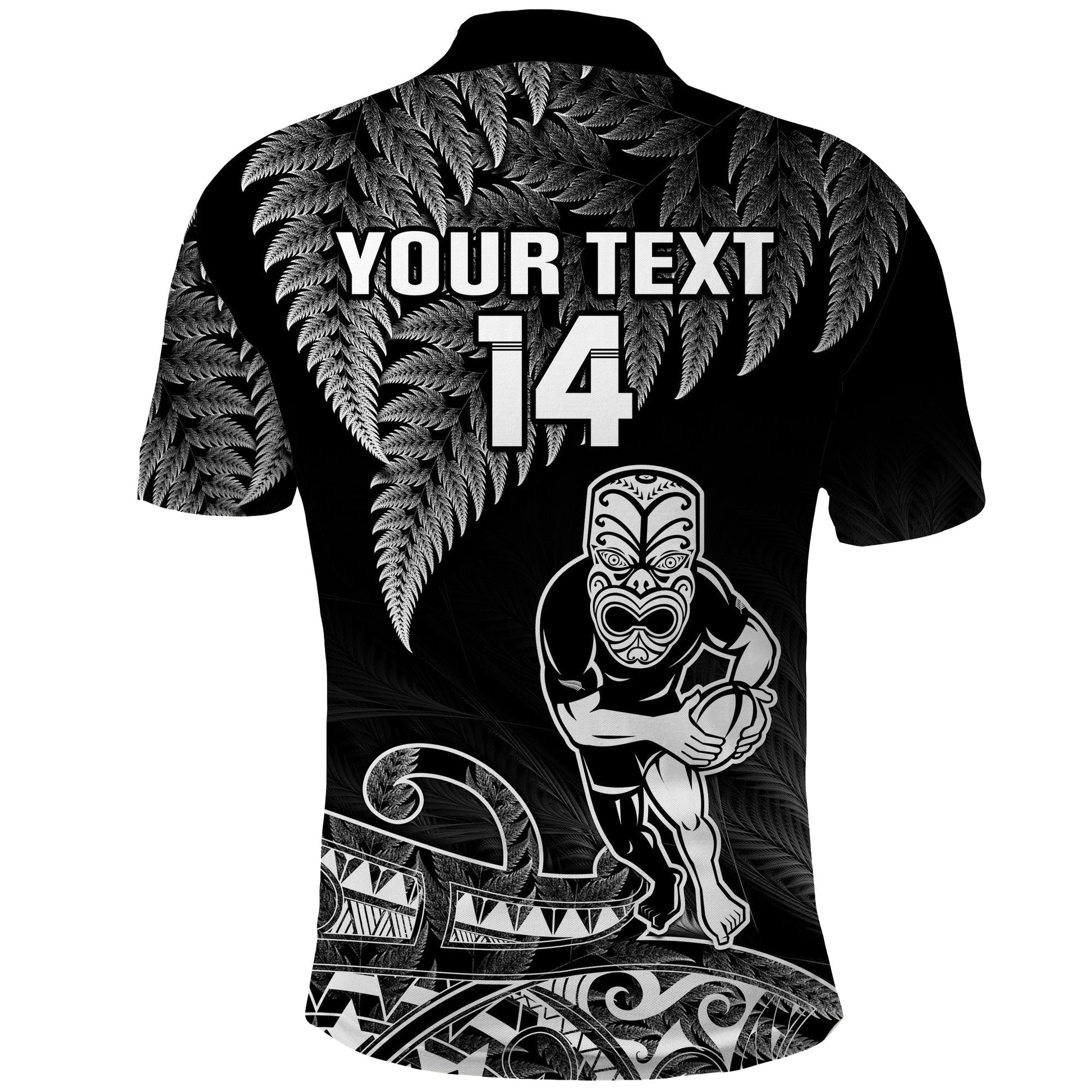 (Custom Text And Number) New Zealand Silver Fern Rugby Polo Shirt All Black Koru Maori LT14