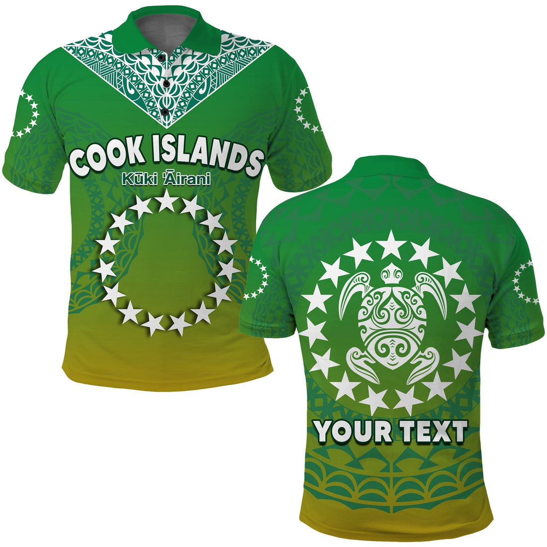 Custom Cook Islands Polo Shirt Circle Pattern Mix Sea Turtle Green Version LT14