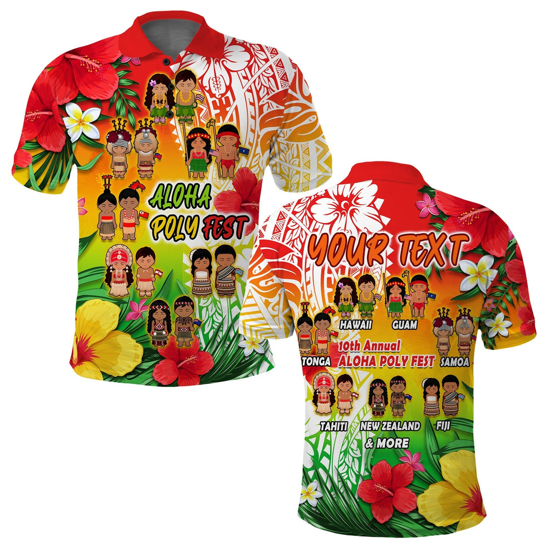 Custom Aloha Poly Fest Polo Shirt Polynesian Pattern With Tropical Flowers LT14