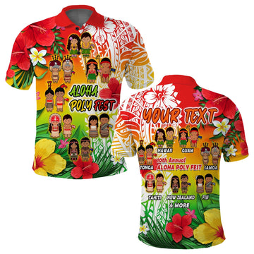 Custom Aloha Poly Fest Polo Shirt Polynesian Pattern With Tropical Flowers LT14