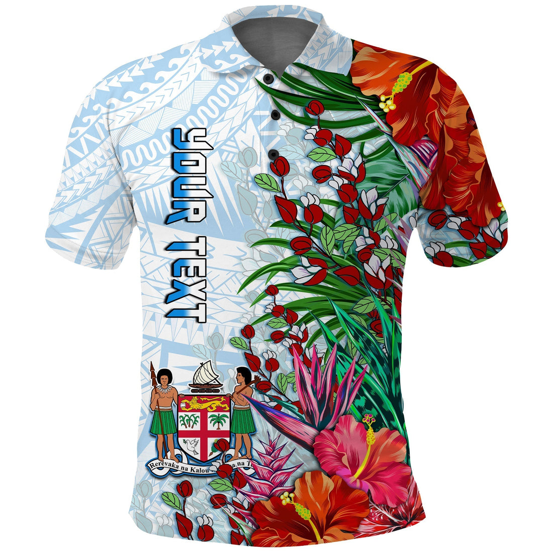 Custom Fiji Polo Shirt Proud Fijian Tapa mix Tagimoucia Flowers LT13