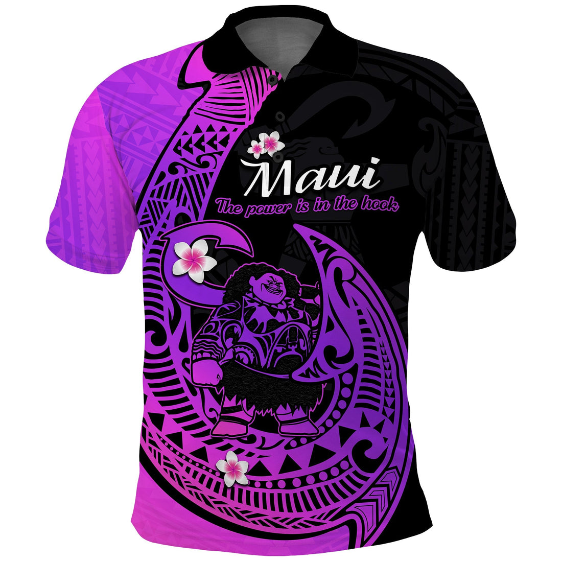 Custom Polynesian Polo Shirt Maui Fish Hook Magenta Gradient Version LT14