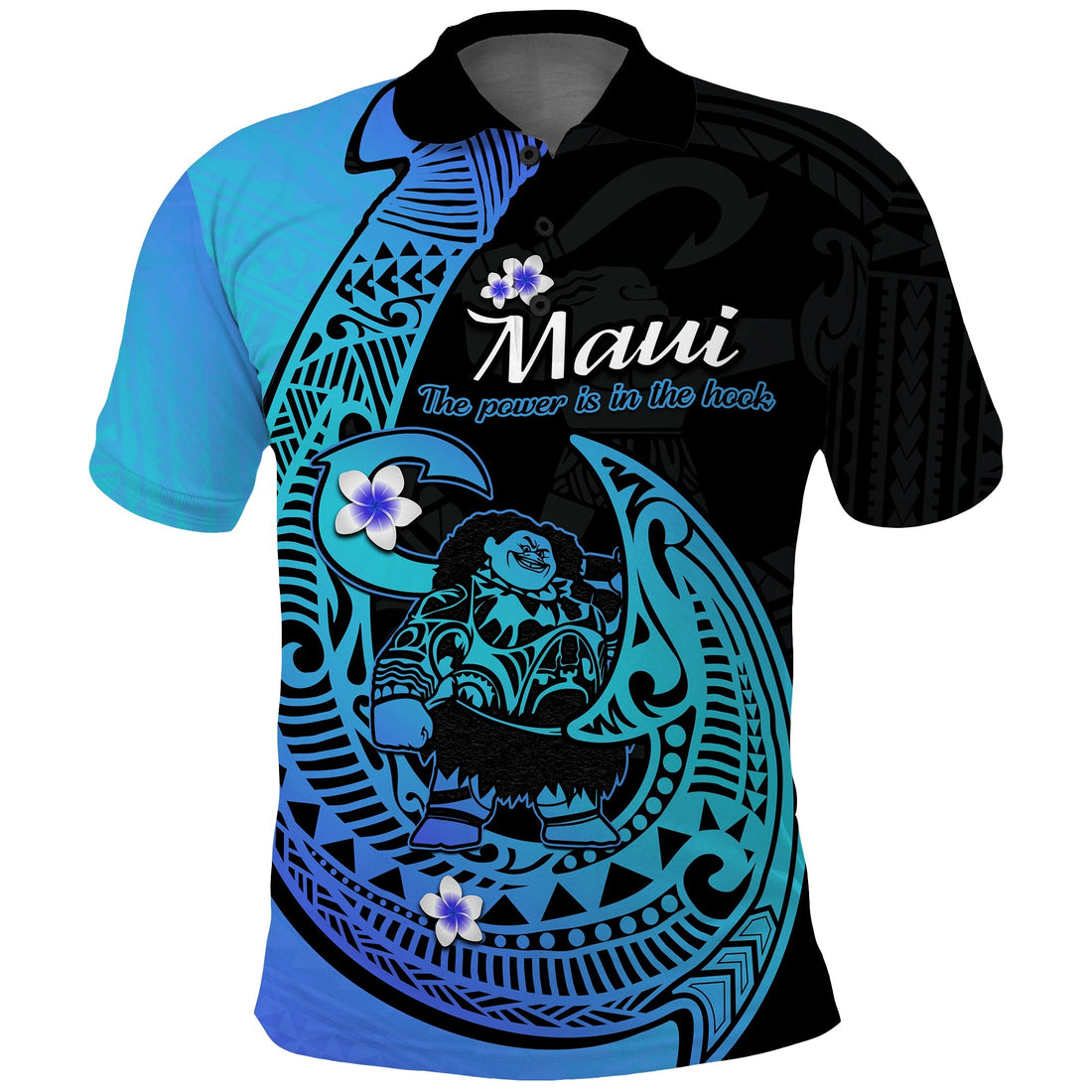 Custom Polynesian Polo Shirt Maui Fish Hook Turquoise Gradient Version LT14