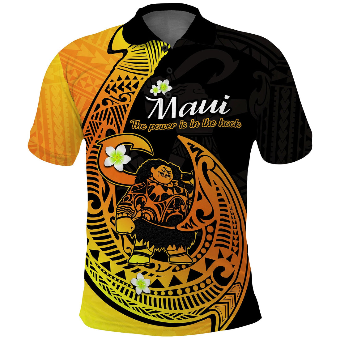 Custom Polynesian Polo Shirt Maui Fish Hook Gold Gradient Version LT14