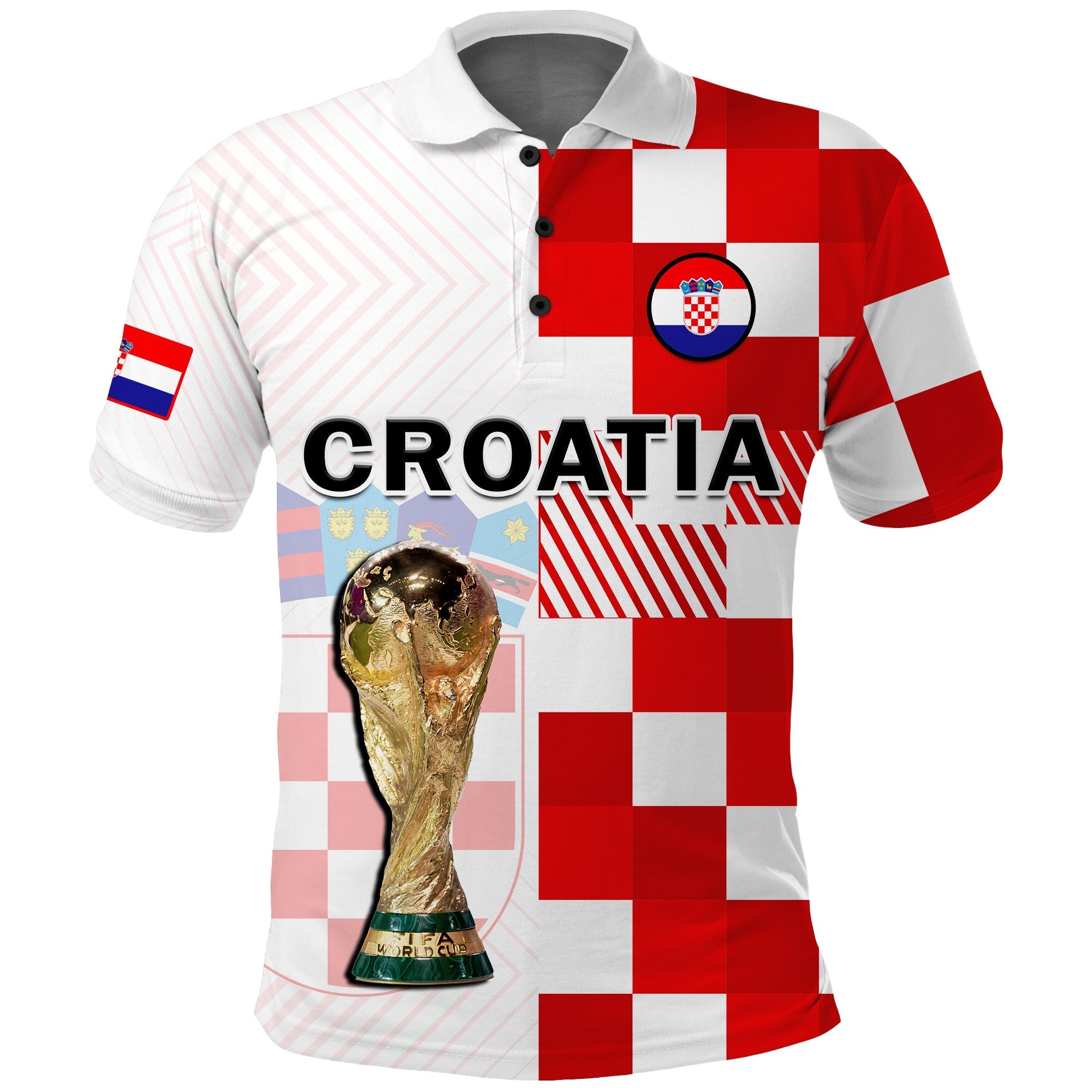(Custom Text And Number) Croatia Football Polo Shirt Hrvatska Checkerboard Champions WC 2022 LT14