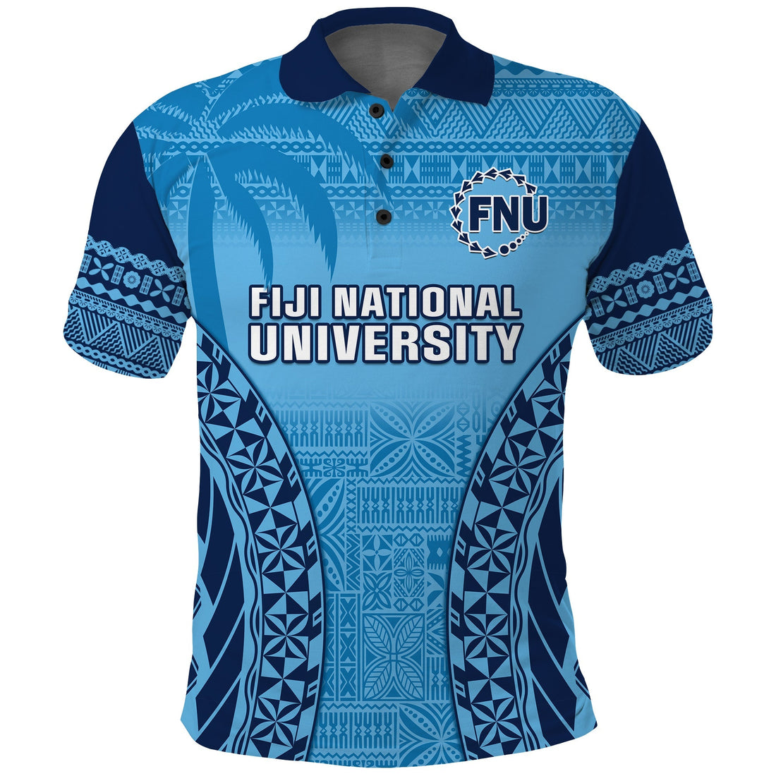 Custom Fiji University Polo Shirt National Fijian Tapa Pattern Blue LT14