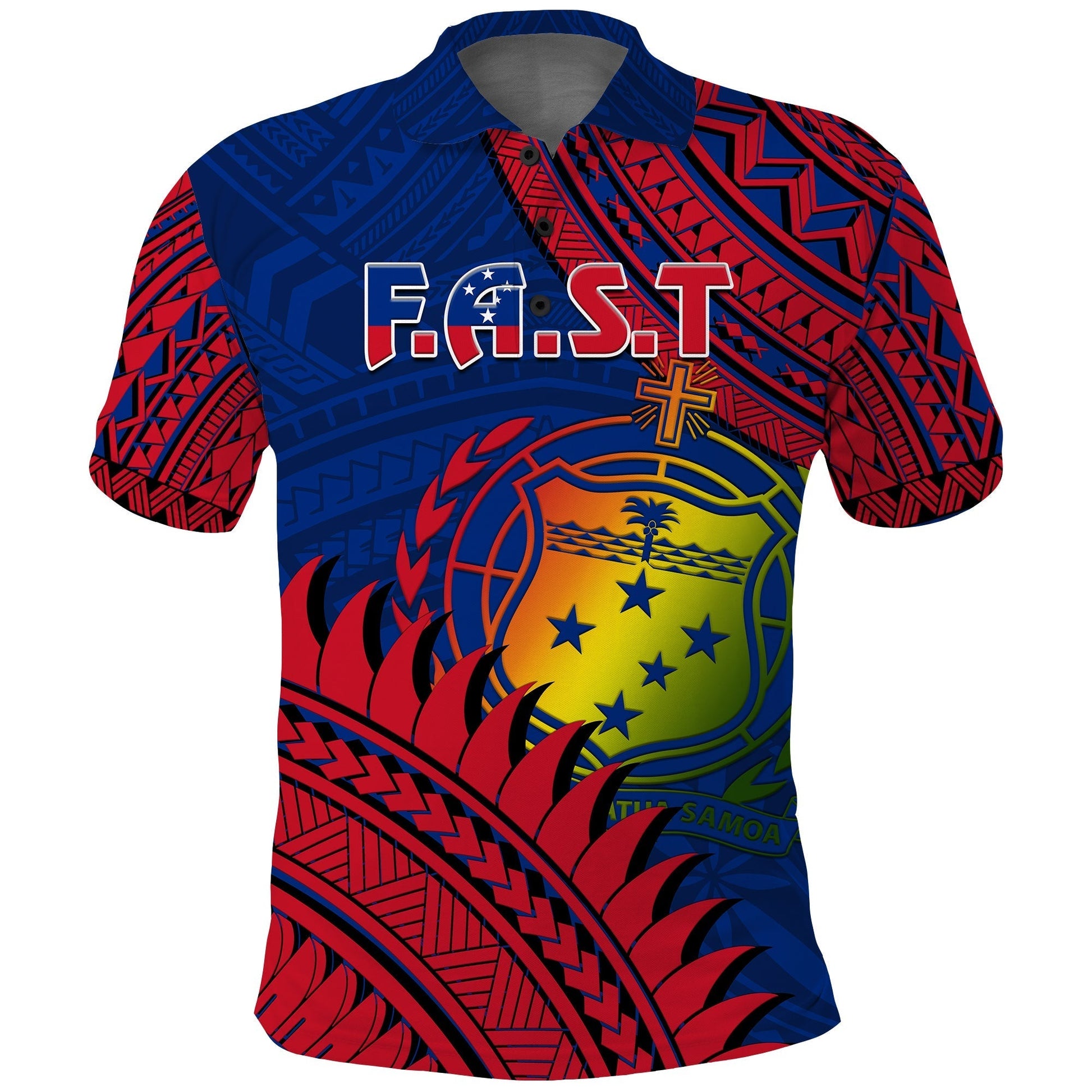Custom F.A.S.T Samoa Polo Shirt Samoan Coat Of Arms Polynesian Pattern LT14