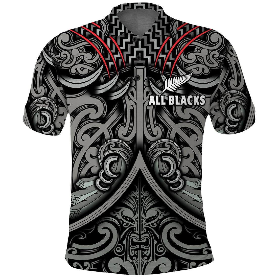 New Zealand Silver Fern Rugby Polo Shirt All Black NZ Maori Pattern LT13