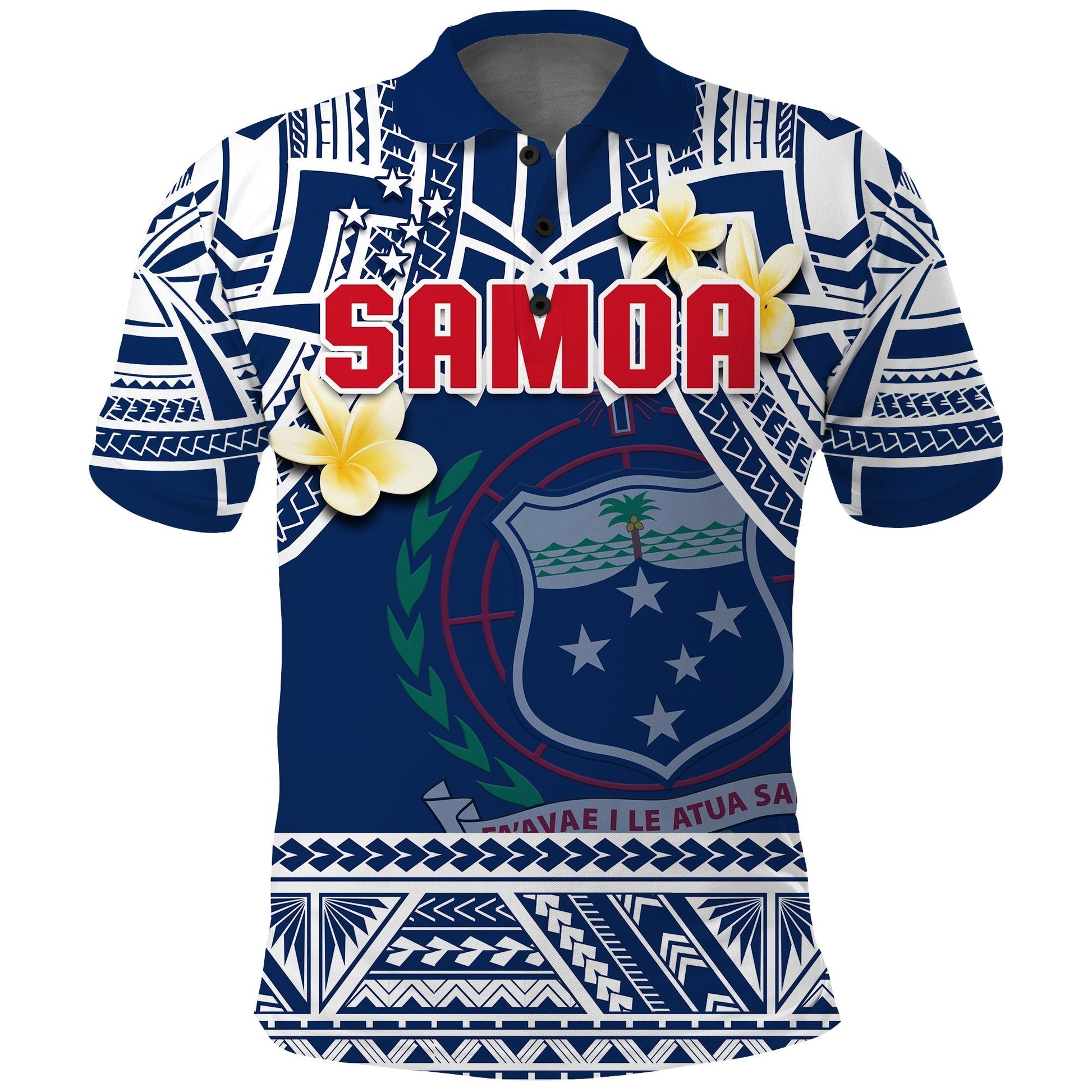 Custom Samoa Polo Shirt Samoan Plumeria Flowers Mix Polynesian Pattern LT14