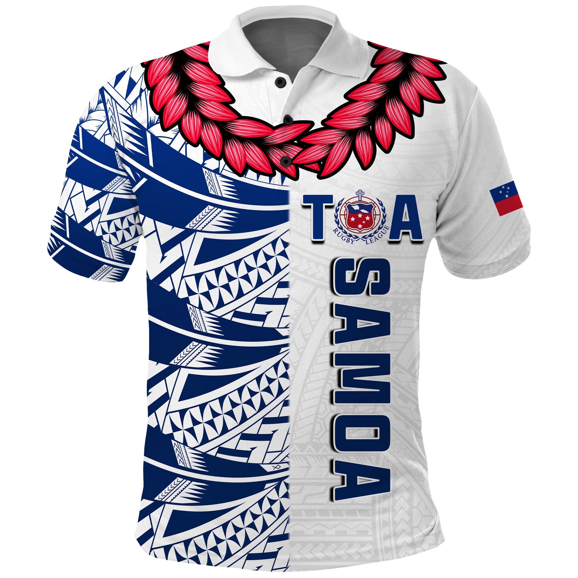 (Custom Personalise Text and Number) Toa Samoa Rugby Polo Shirt Siamupini Ula Fala White LT13