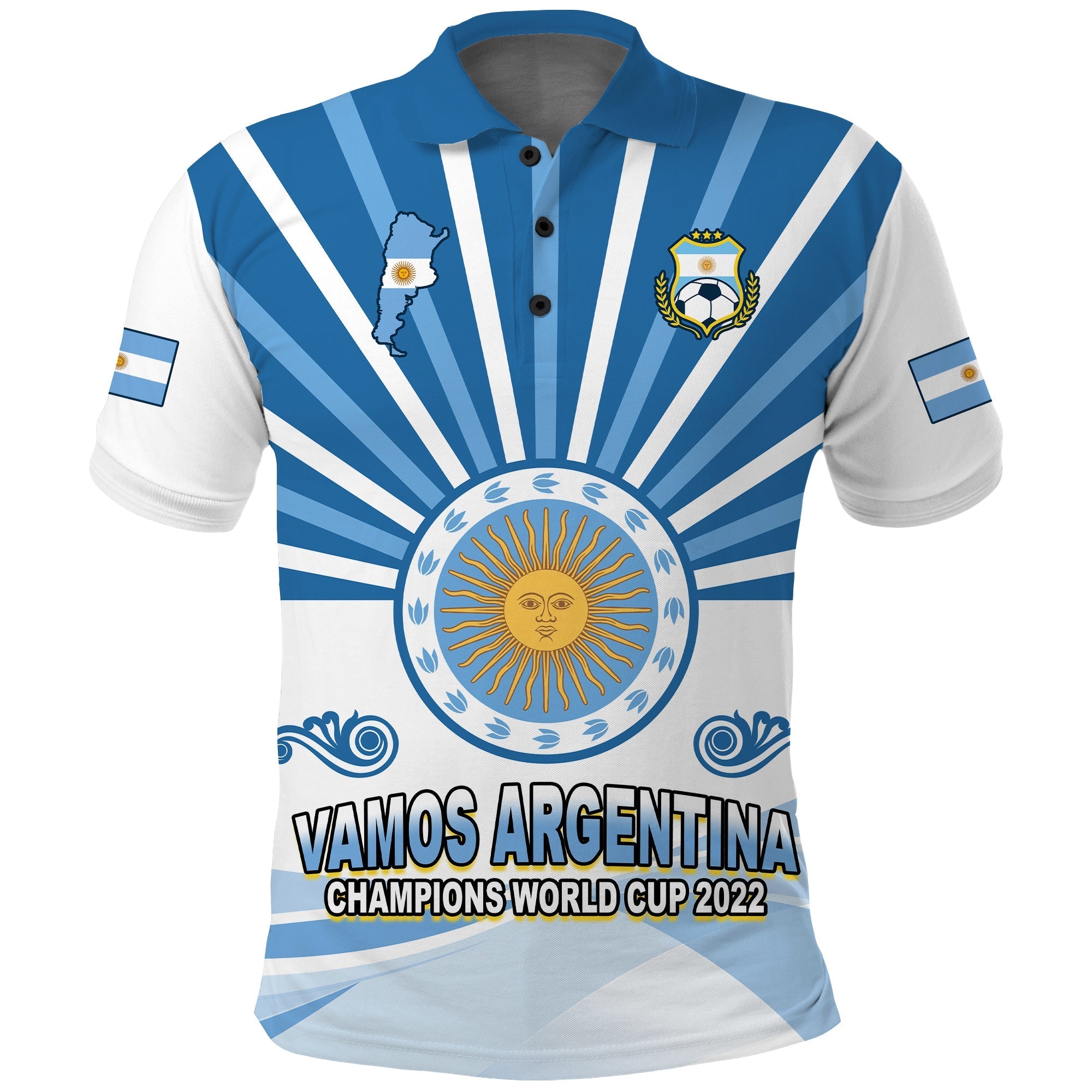 (Custom Text and Number) Argentina Football Polo Shirt The Sun WC2022 Soccer Vamos La Albiceleste LT13