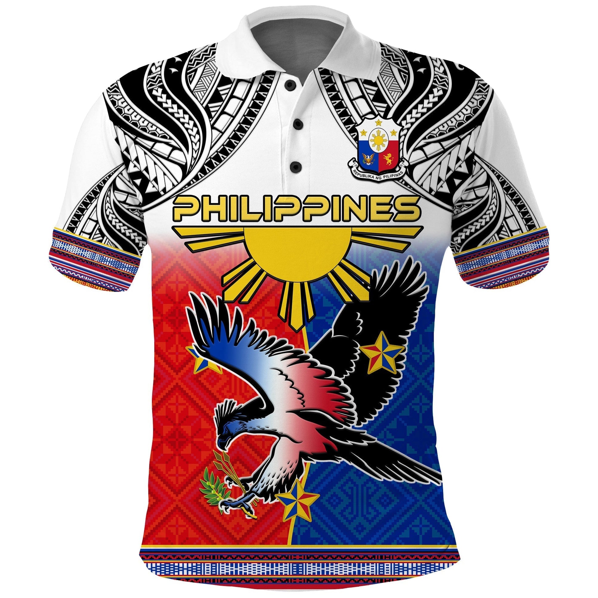Custom Philippines Polo Shirt Polynesian Filipino Pattern With Eagle LT14