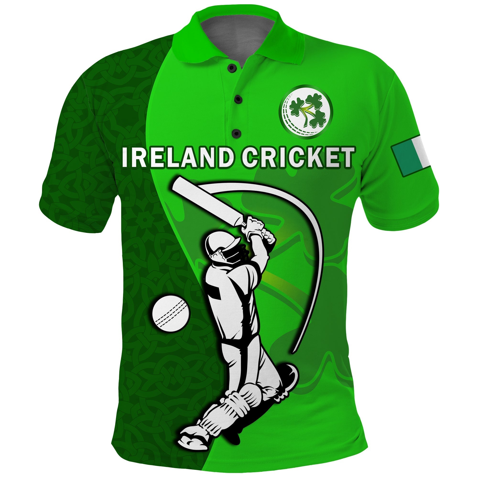 (Custom Text And Number) Ireland Cricket Polo Shirt Irish Flag Celtic Cross Sporty Style LT14