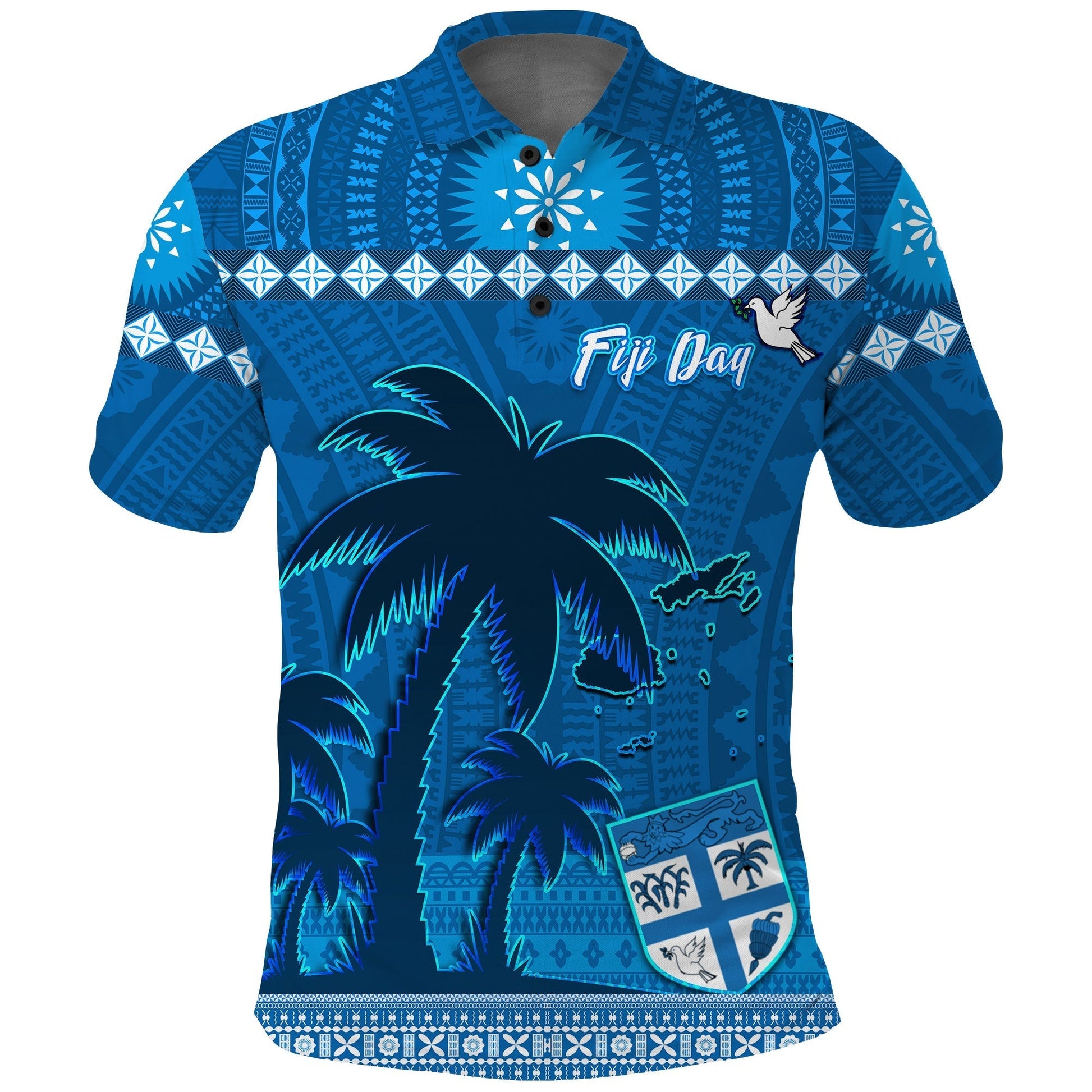 Bula Fiji Day Polo Shirt Fijian Tapa with Palm Tree 52nd Anniversary LT13