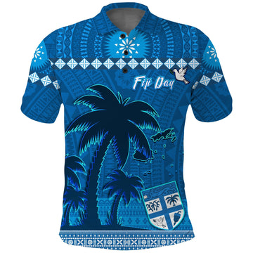 Bula Fiji Day Polo Shirt Fijian Tapa with Palm Tree 52nd Anniversary LT13
