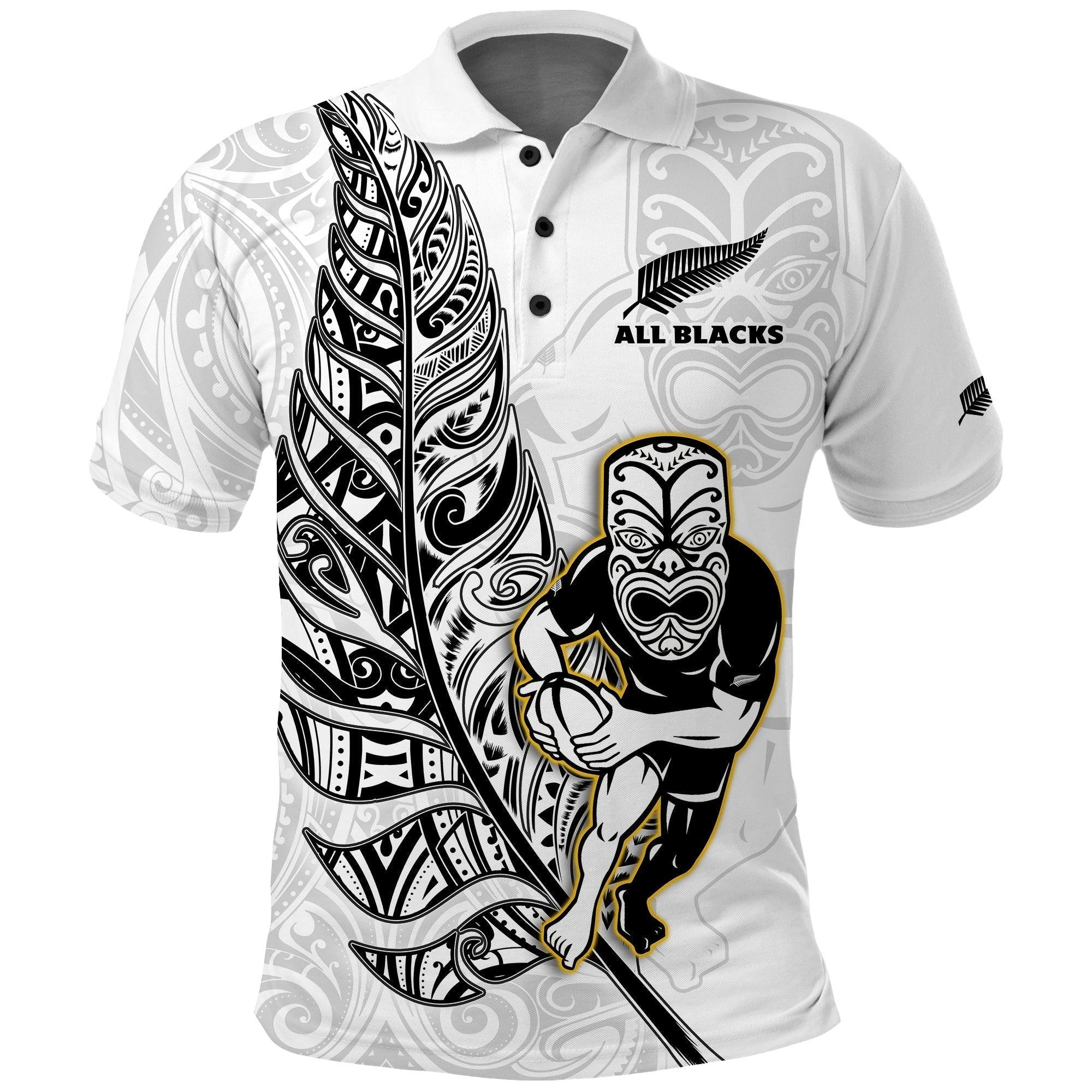 Custom Text And Number New Zealand 2022 Rugby Polo Shirt All Black Silver Fern Maori Pattern Version White LT14
