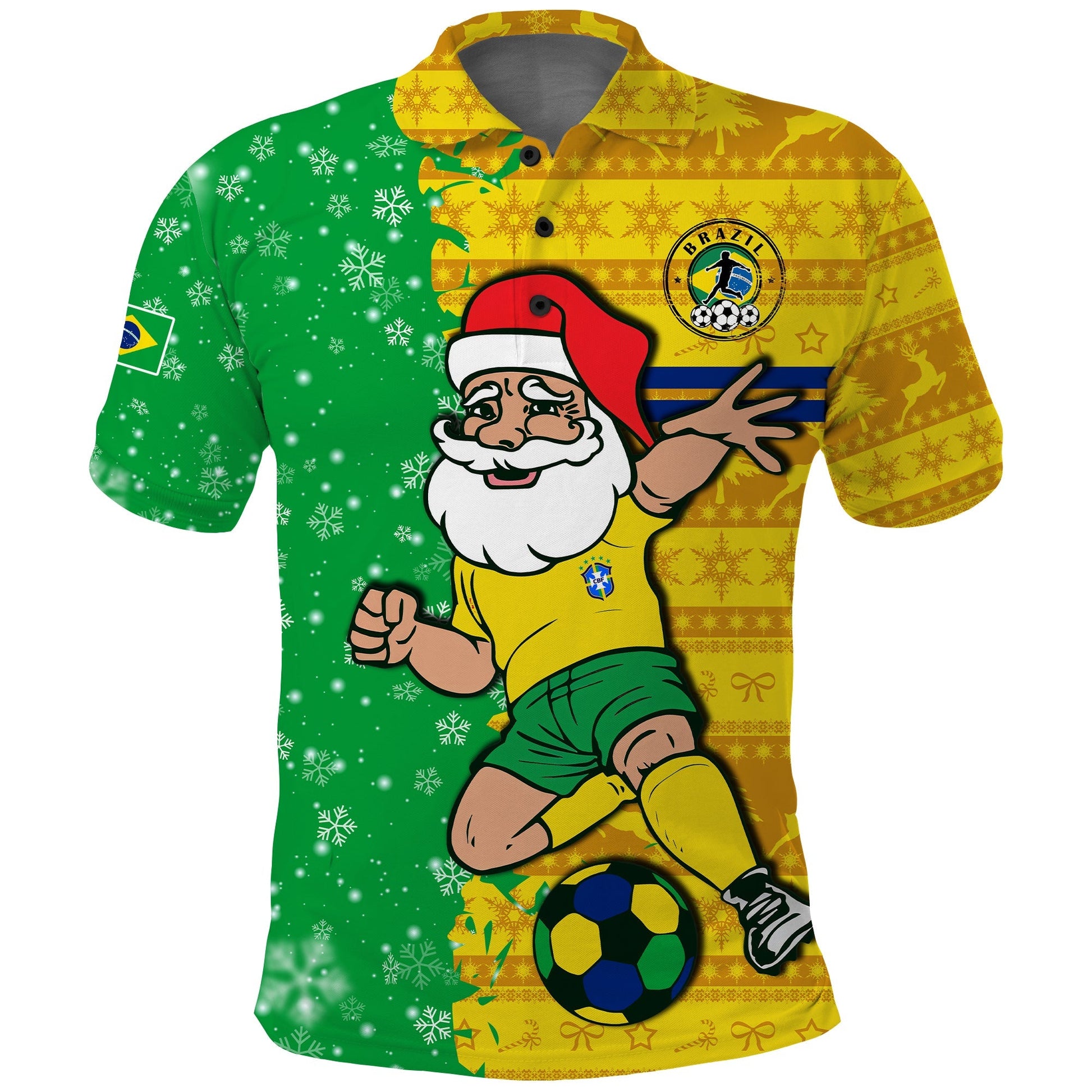 Custom Brazil Football Polo Shirt Christmas Santa Claus Selecao Champions LT13