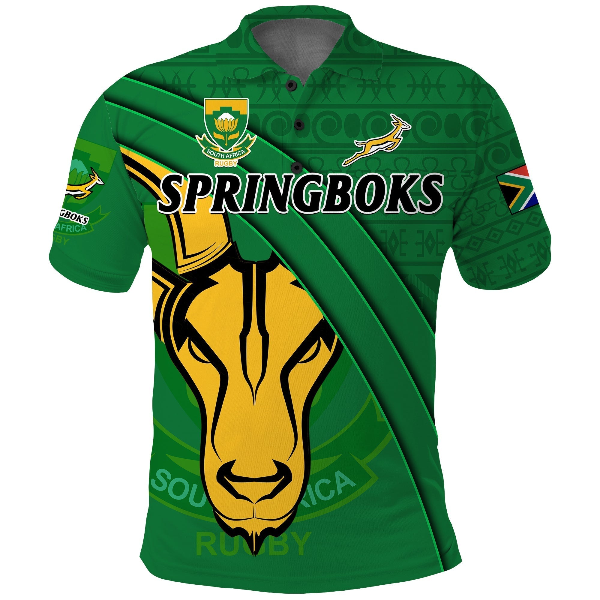 South Africa Rugby Polo Shirt Bokke Springbok With African Pattern Stronger Together LT14