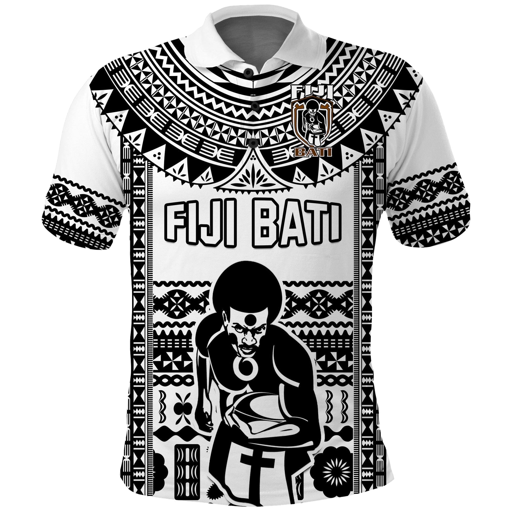 Custom Text And Number Fiji Rugby Polo Shirt Pacific The Bati Black Fijian Tapa LT14