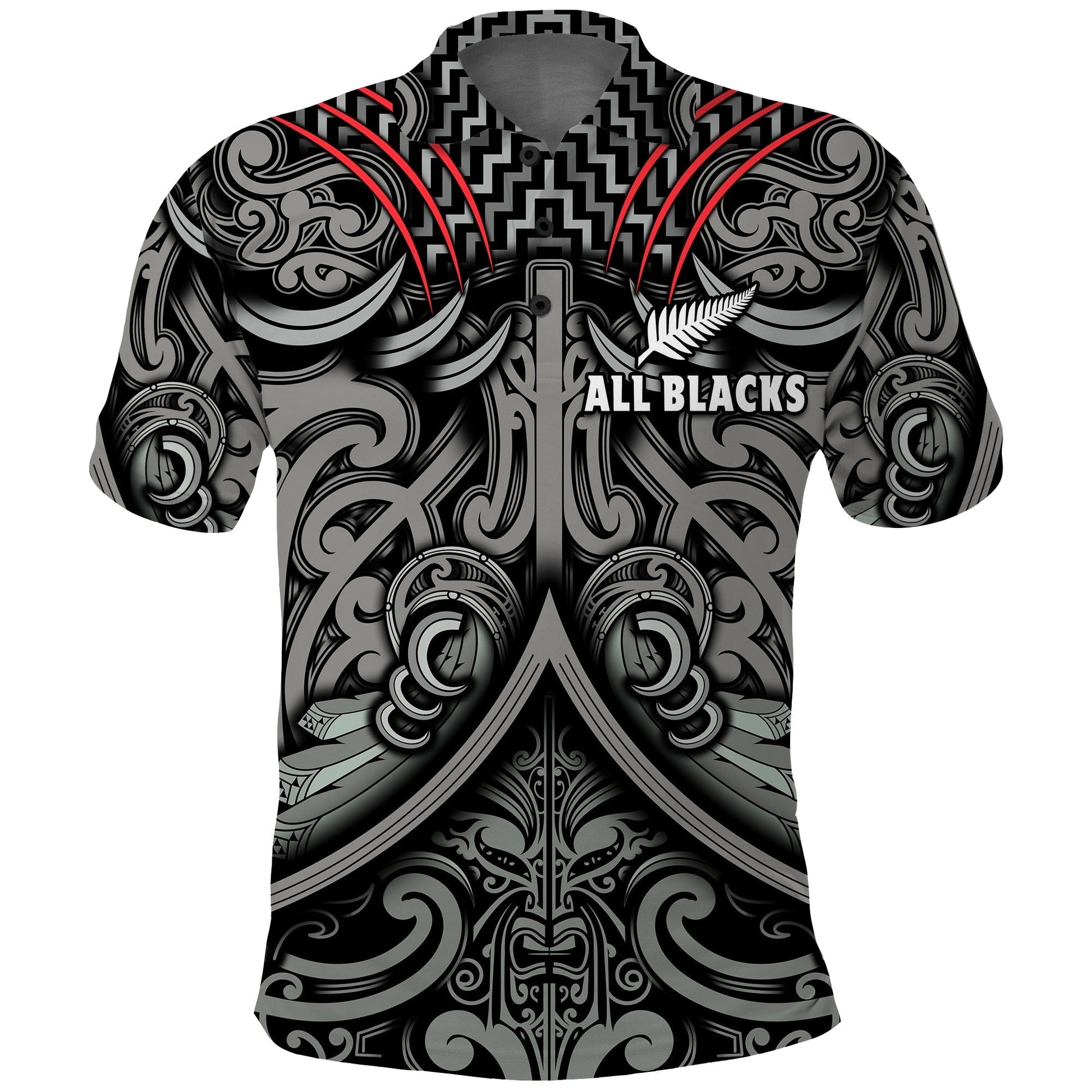 Custom Text and Number New Zealand Silver Fern Rugby Polo Shirt All Black NZ Maori Pattern LT13