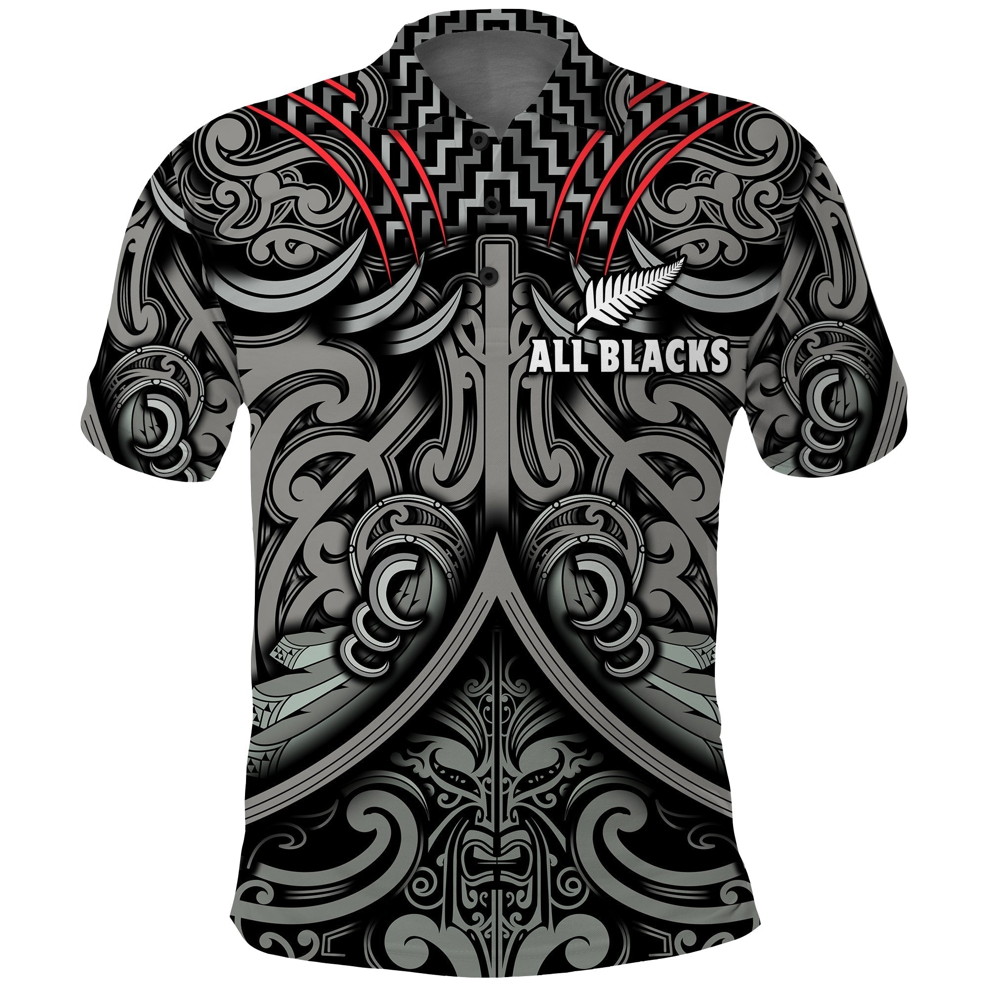 Custom Text and Number New Zealand Silver Fern Rugby Polo Shirt All Black NZ Maori Pattern LT13