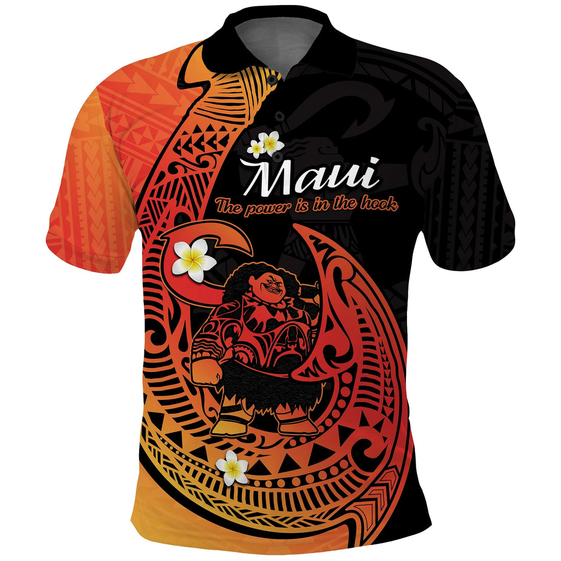 Custom Polynesian Polo Shirt Maui Fish Hook Orange Gradient Version LT14